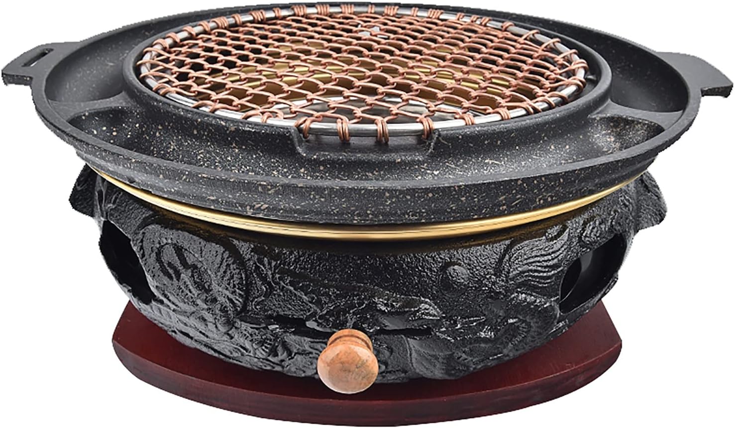 BBQ Barbeque Barbecue Grill, BBQ, Top Korean Smokeless Charcoal Dragon Pattern Cast Iron Grill, Maifan Stone Baking Pan, 18 Styles (Color : P)