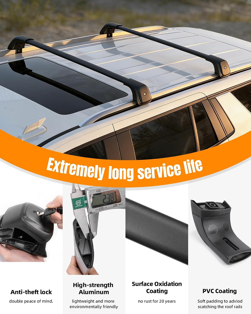 Roof Rack Cross Bars 350lbs Aluminum Lockable Crossbars Fit for 2021-2026 Chevy Tahoe Suburban GMC Yukon XL Cadillac Escalade ESV Anti-Noise Stable Rooftop Luggage Rack