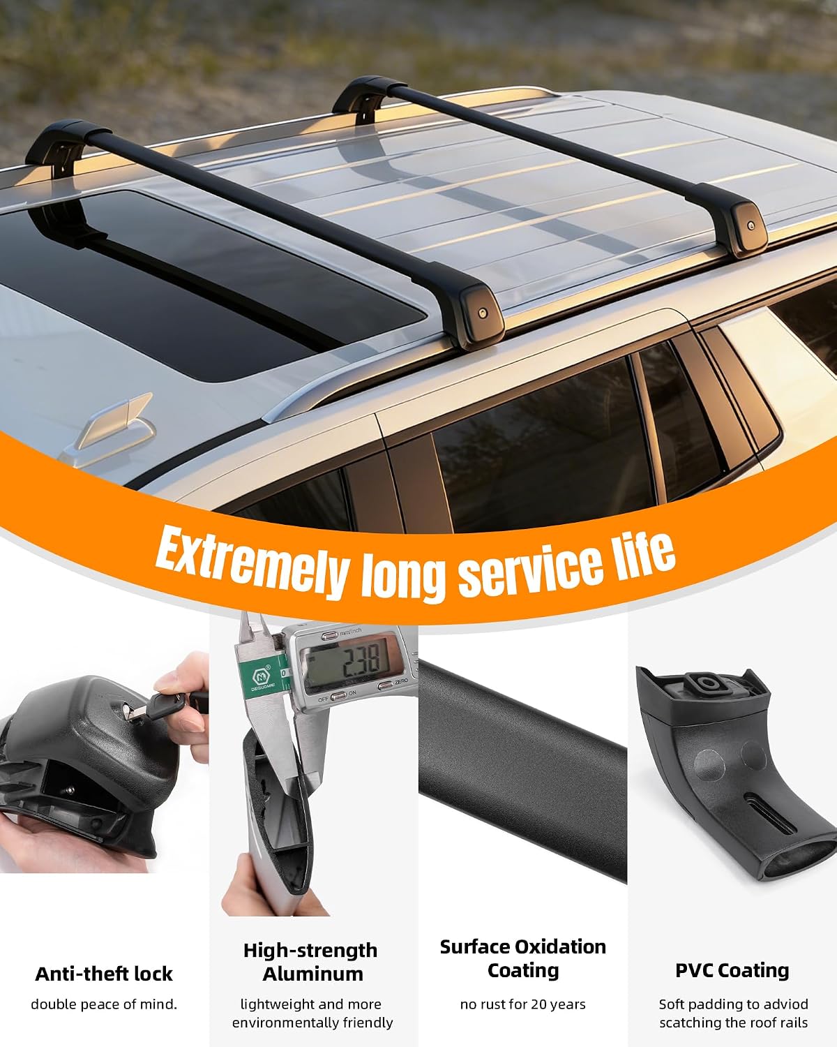 Roof Rack Cross Bars 350lbs Aluminum Lockable Crossbars Fit for 2021-2026 Chevy Tahoe Suburban GMC Yukon XL Cadillac Escalade ESV Anti-Noise Stable Rooftop Luggage Rack