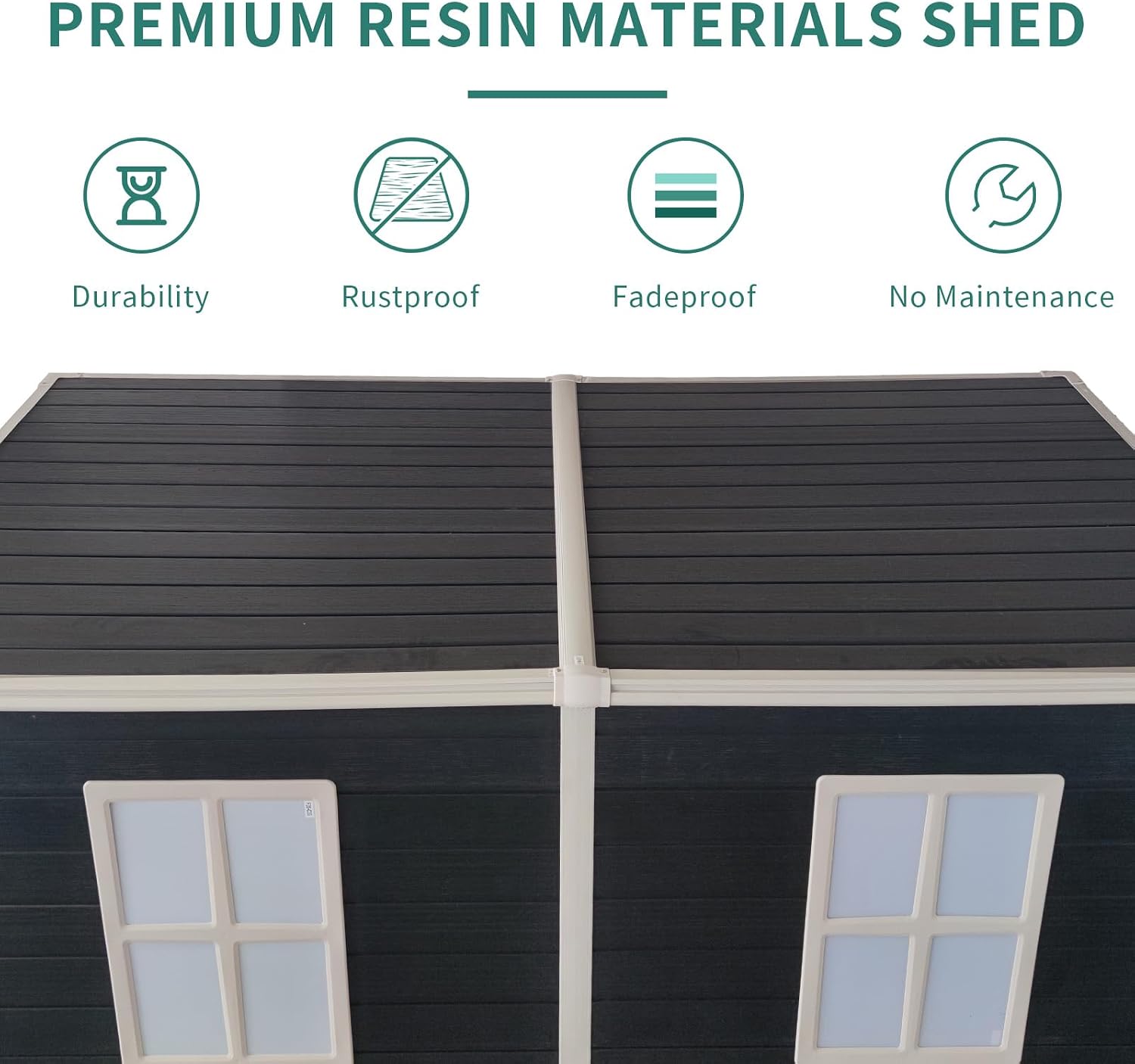 8x4FT Plastic Sheds & Outdoor Storage, Resin Shed with Floor, Plastic Storage Shed with Double Lockable Doors, Windows & Steel Frame, Lawn Mower Shed for Backyard/Garden Tools/Bike (8x4FT Single Door)
