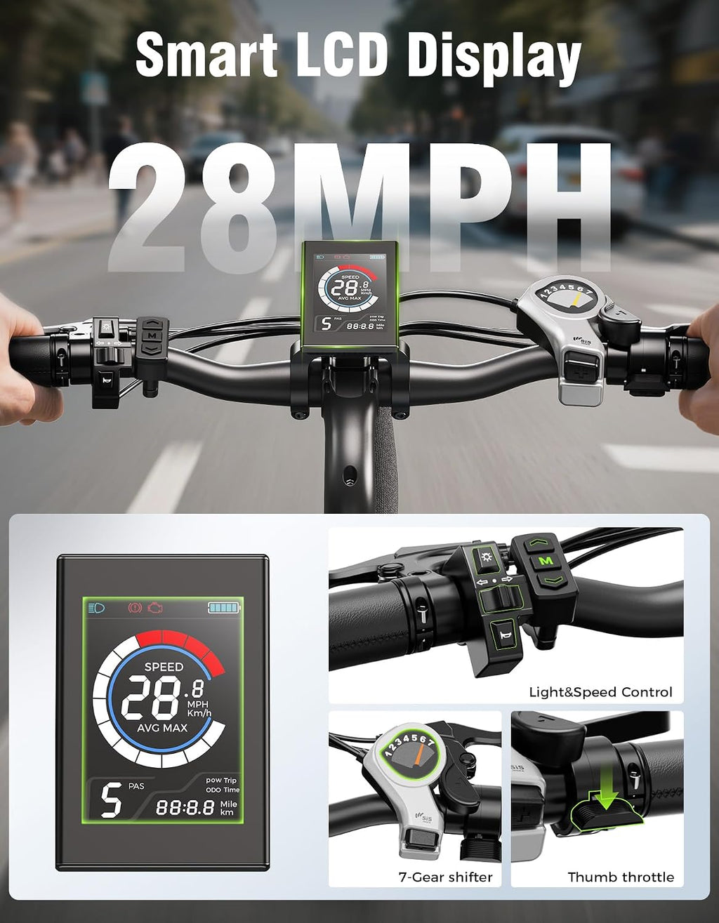 Jasion Roamer/ST/Pro Electric Bike for Adults, 26' Commuter Ebike 1200W 528WH Removable Battery, 28MPH 40-62miles,Electric Bicycles for Women/Man,UL2849 Certified
