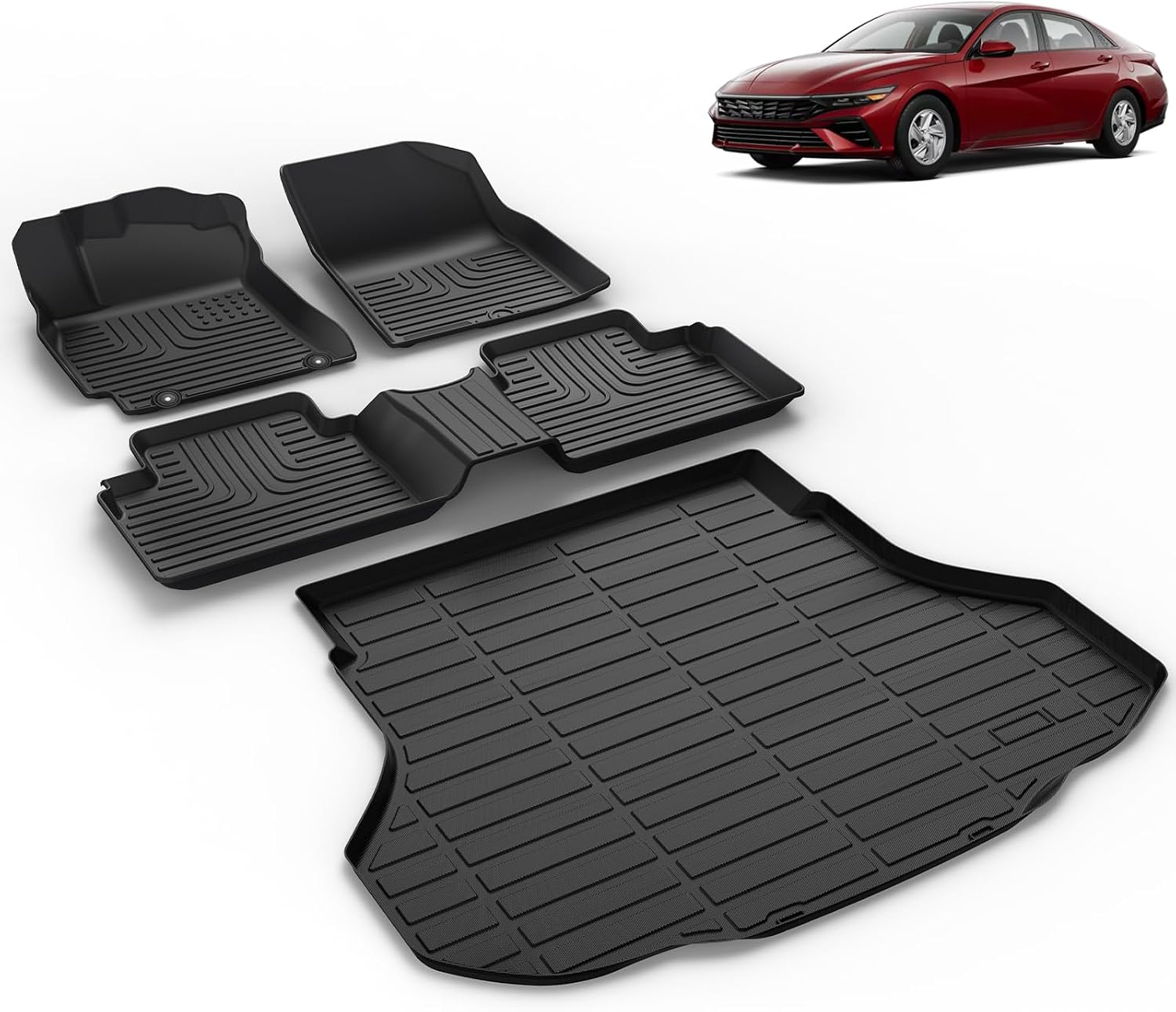 All Weather Car Floor Mats & Cargo Liner Set Fit for Hyundai Elantra & Elantra N 2021 2022 2023 2024 2025 2026 Floor Liners Trunk Liner Elantra Cargo Mat Accessories Black
