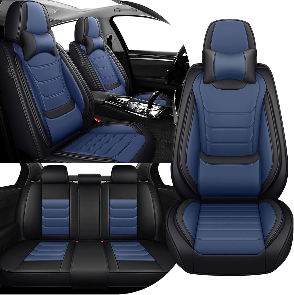 Car Seat Cover Full Set for Toyota Grand Highlander Seat Covers 2024-2025, Nappa Leather Waterproof Seat Covers For Cars, Airbag Safe, Universal Automotive Seat Covers(Luxury Full Set/Black Blue)