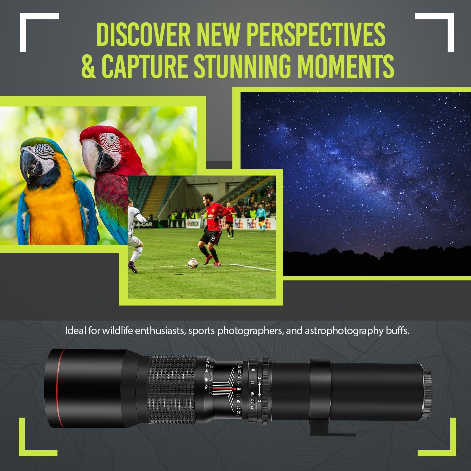High-Power 500mm/1000mm f/8 Manual Telephoto Lens for Canon EOS 80D, 90D, Rebel T3, T3i, T5, T5i, T6i, T6s, T7, T7I, T8I, SL3, 60D, 70D, 5D, EOS5D IV, 6D II, 7D II SLR Cameras
