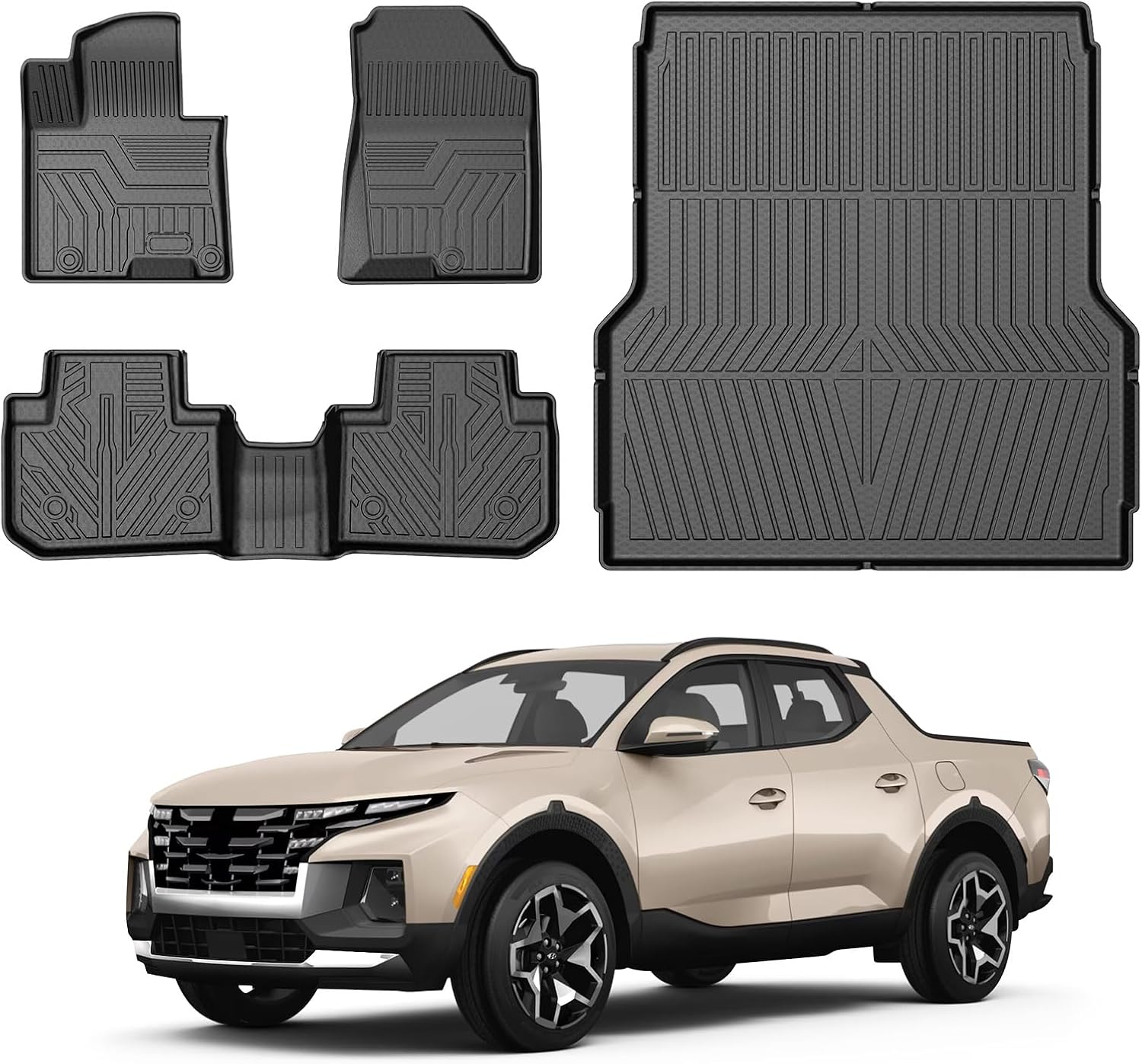 Mixsuper Bed Mat Floor Mats for Hyundai Santa Cruz 2022-2026, All Weather Bed Mat and 2 Row Anti-Slip Floor Liners Set Black