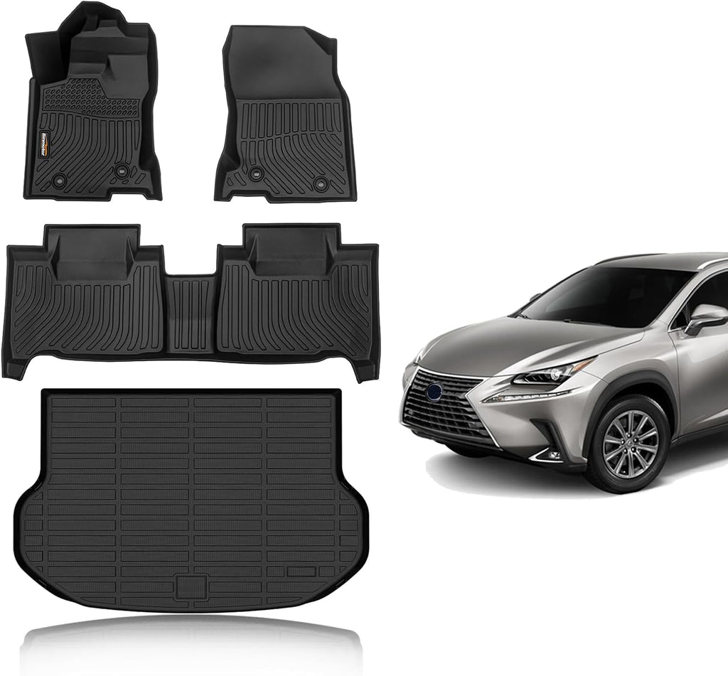 Binmotor-All Weather Car Floor Mats Cargo Liner Set for 2015-2021 NX (NX200t/NX300/NX300h F Sport), TPE Rubber Liners for NX Accessories Mats Trunk Mat-Black