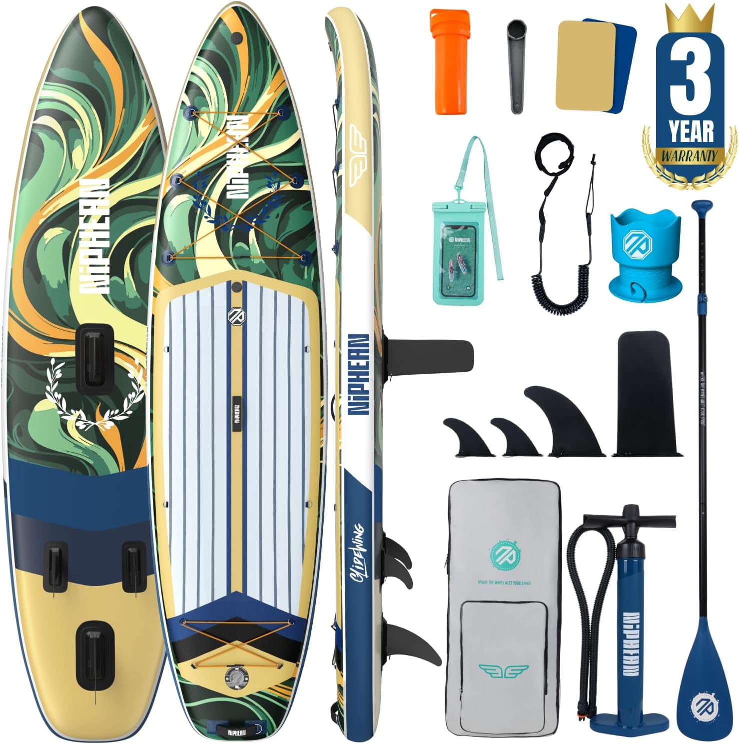 Niphean (Extra Large) Inflatable Paddle Board, SUP for 2+1 People/Family 500lbs Capacity Stand Up Paddle Board with SUP Accessories, StabilTrac Fin Non-Slip Paddleboard for Adults