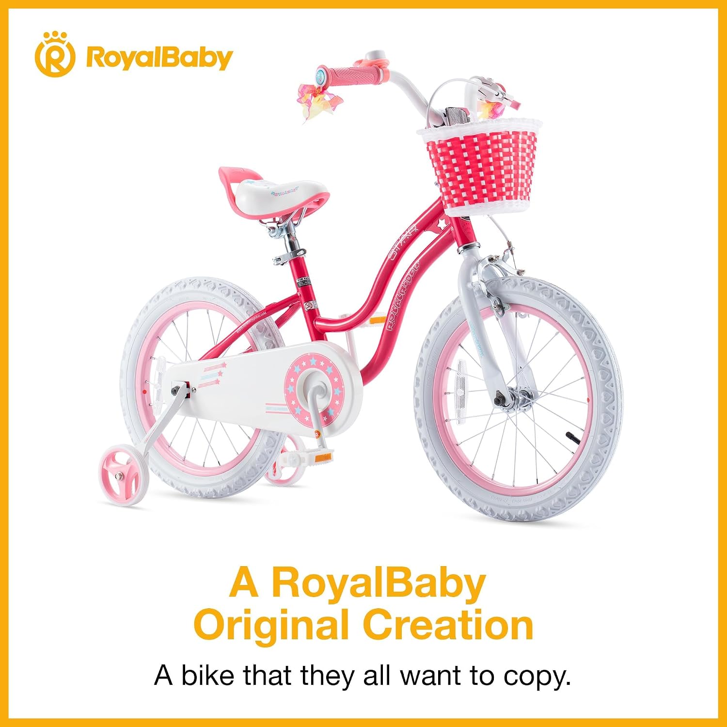 RoyalBaby Girls Bike with Training Wheels and Kickstand, Stargirl Kids Bicycle 16 Inch Toddlers to Big Kids 4-7 Years, Star Pink