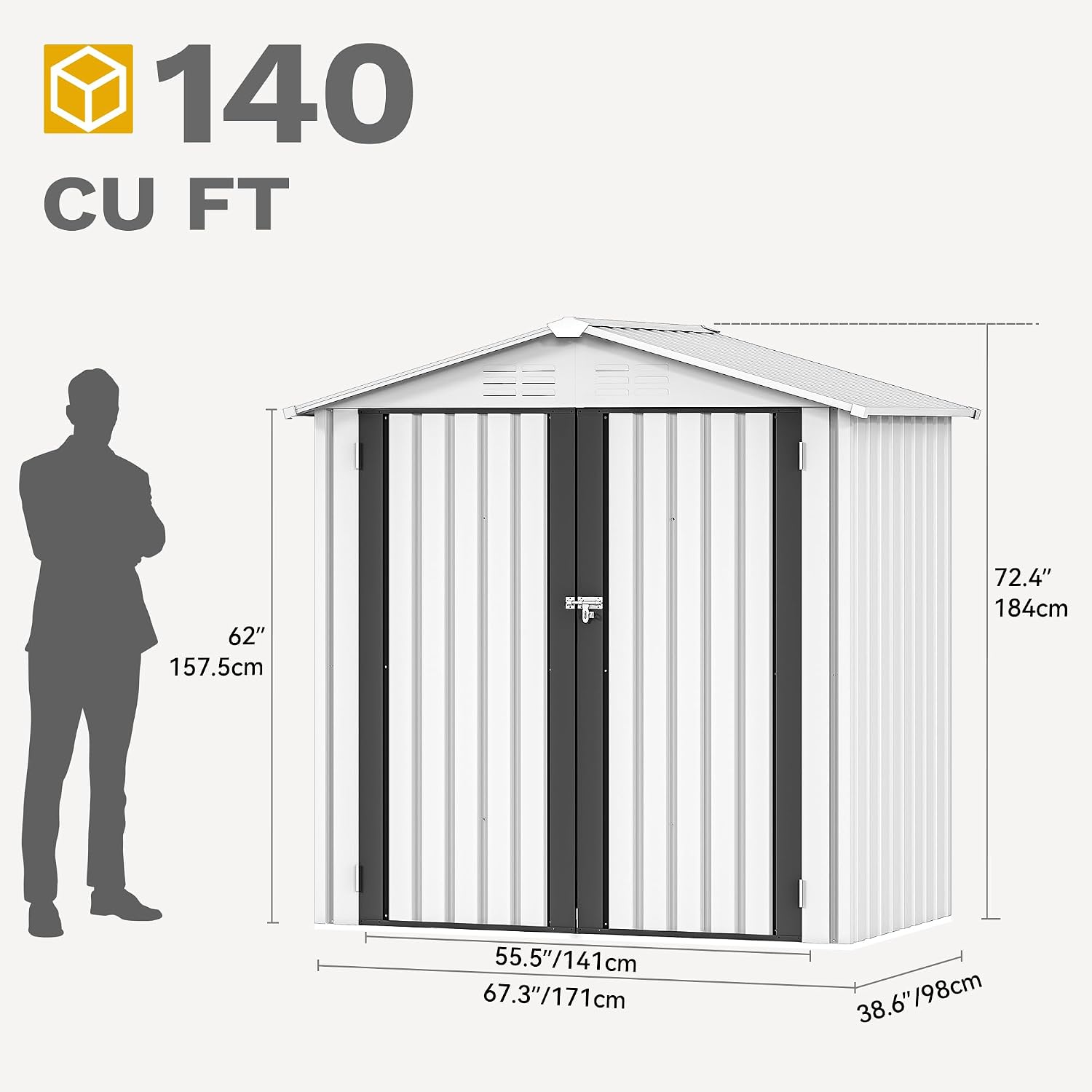 DWVO 5.7x2ft Metal Outdoor Storage Shed, Waterproof Tool Shed Heavy-Duty Storage Unit with Lockable Door and Vents, Ideal for Bicycles, Tools, Lawnmowers, Backyards, Patios, Lawns - White