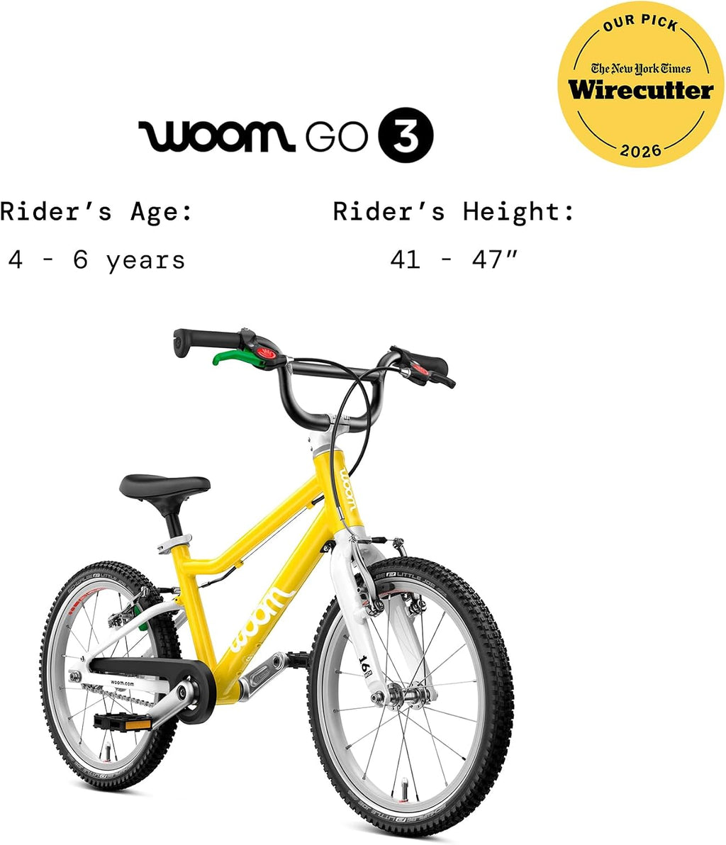 woom GO 3 / GO 3 AUTOMAGIC Kids' Bike, 16-Inch Lightweight Bicycle for Ages 4–6, Handbrakes, Steering Limiter, Chainguard, Boys & Girls
