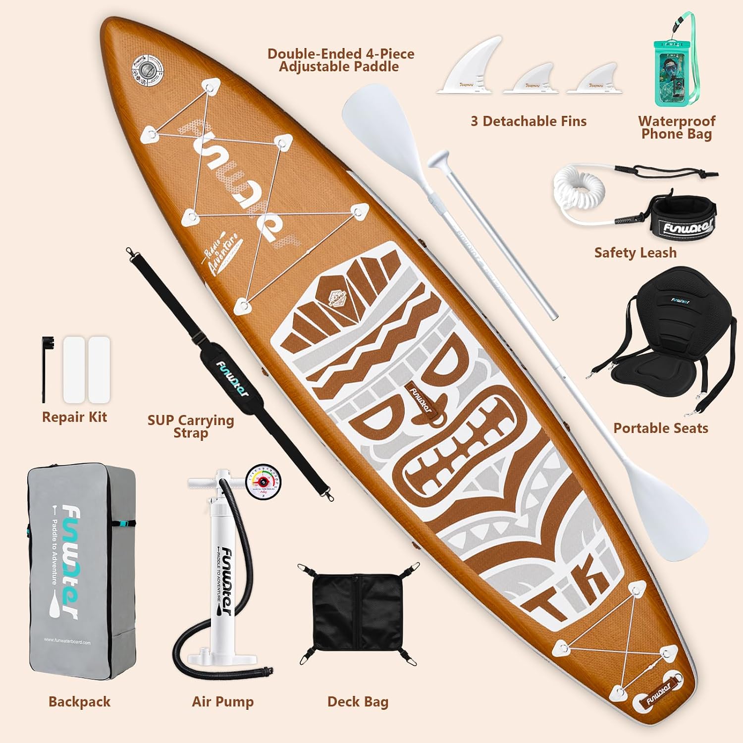 FunWater 8'/10'/10'6'/11'6' Inflatable Stand Up Paddle Board with Premium SUP Paddleboard Accessories, Wide Stable Anti-Slip EVA Deck,Paddle Boards for Adults & Youth of All Skill Levels
