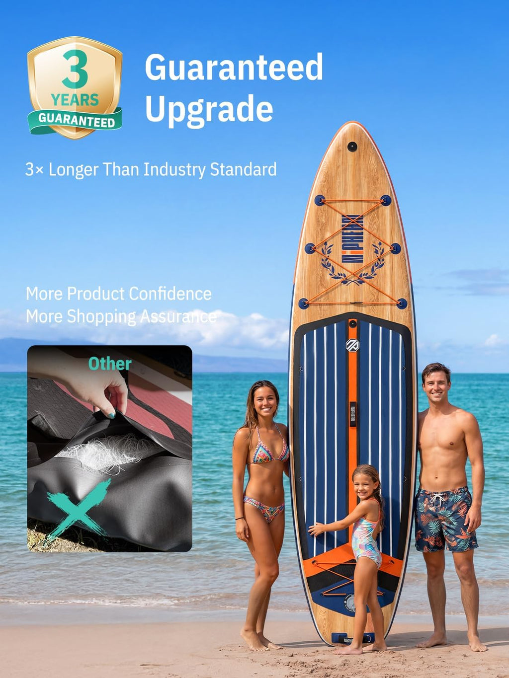 Niphean (Extra Large) Inflatable Paddle Board, SUP for 2+1 People/Family 500lbs Capacity Stand Up Paddle Board with SUP Accessories, StabilTrac Fin Non-Slip Paddleboard for Adults
