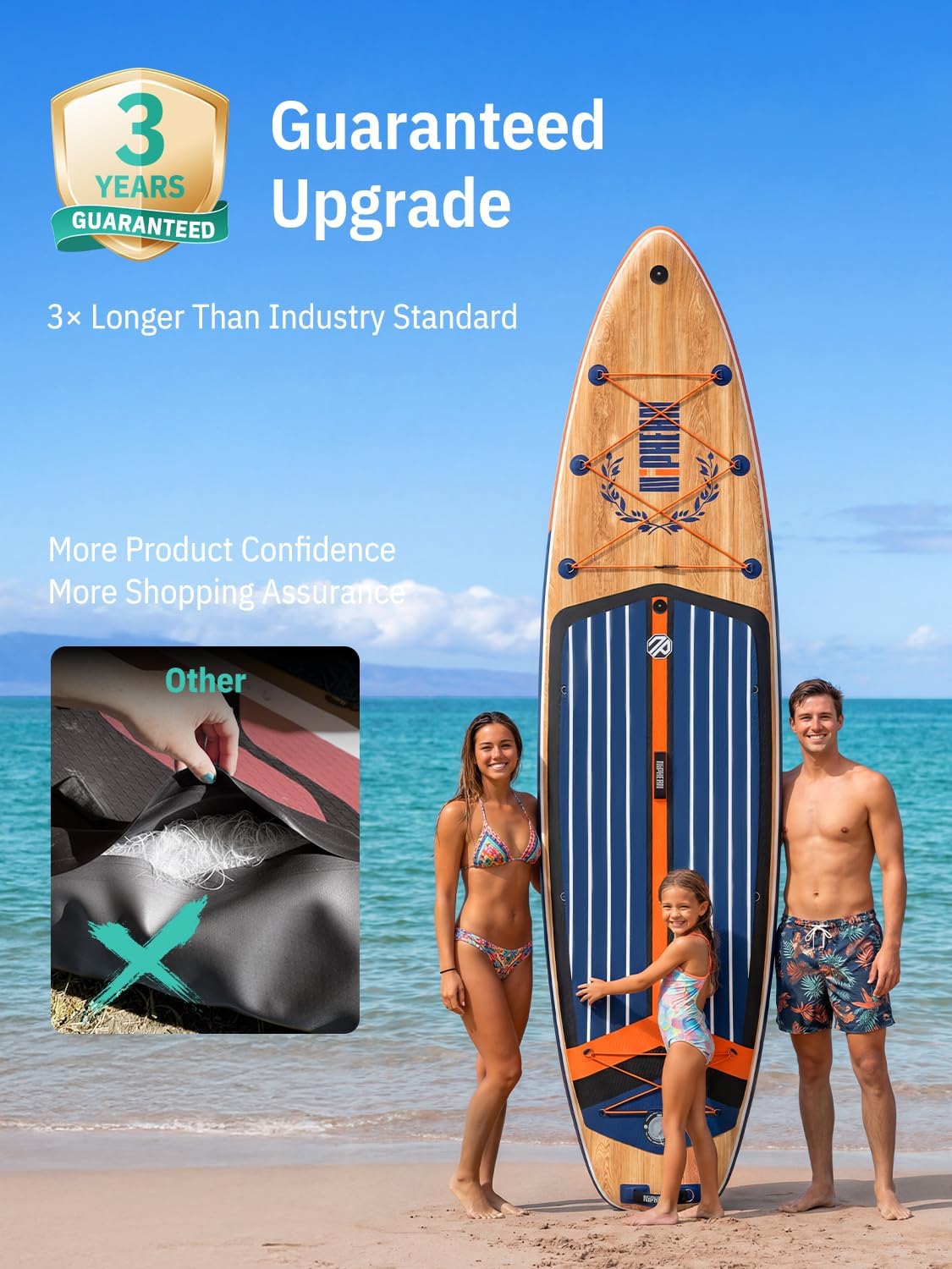 Niphean (Extra Large) Inflatable Paddle Board, SUP for 2+1 People/Family 500lbs Capacity Stand Up Paddle Board with SUP Accessories, StabilTrac Fin Non-Slip Paddleboard for Adults