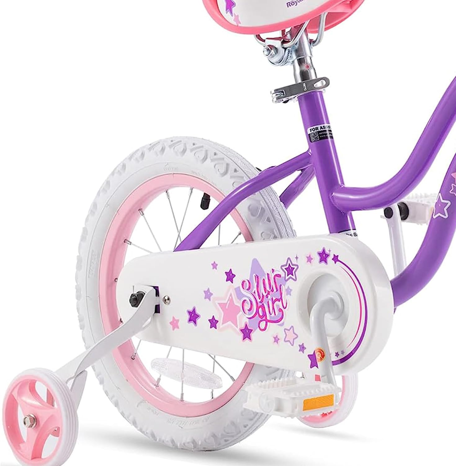 RoyalBaby Stargirl 16 Inch Kids Outdoor Bicycle with Kickstand, Accessory Basket, Bell, and Safety Training Wheels for Ages 4-7, Purple