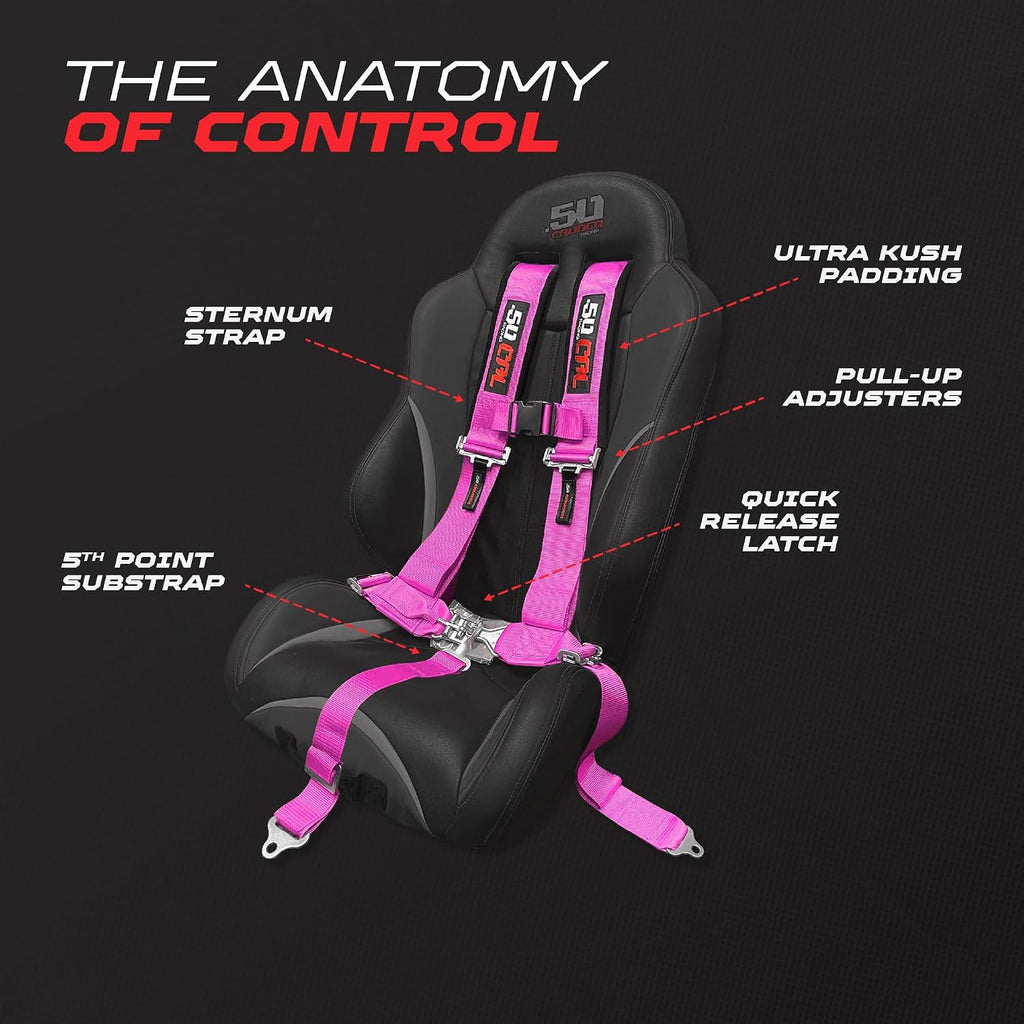 1pc Pink 5 Point Harness for Bucket Seat, Latch Release, 9 Color Options, Racing Harness 5 point, Race Car, UTV, RZR [6001A2]