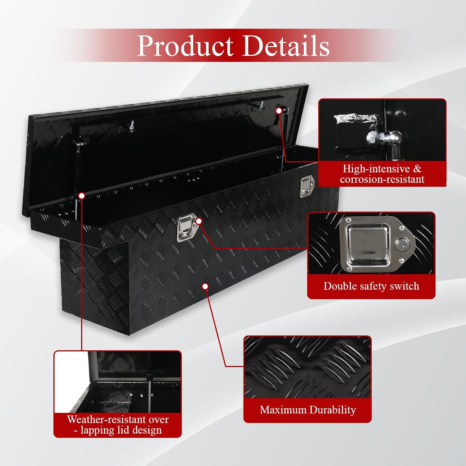 60''Inch Aluminum Truck Tool Box Trailer Chest Box Underbody Storage Organizer Waterproof Square Storage Organizer w/Lock & Keys Black(‎60' Lx12 Wx14 H) Only For Standard cab Or Regular CAB