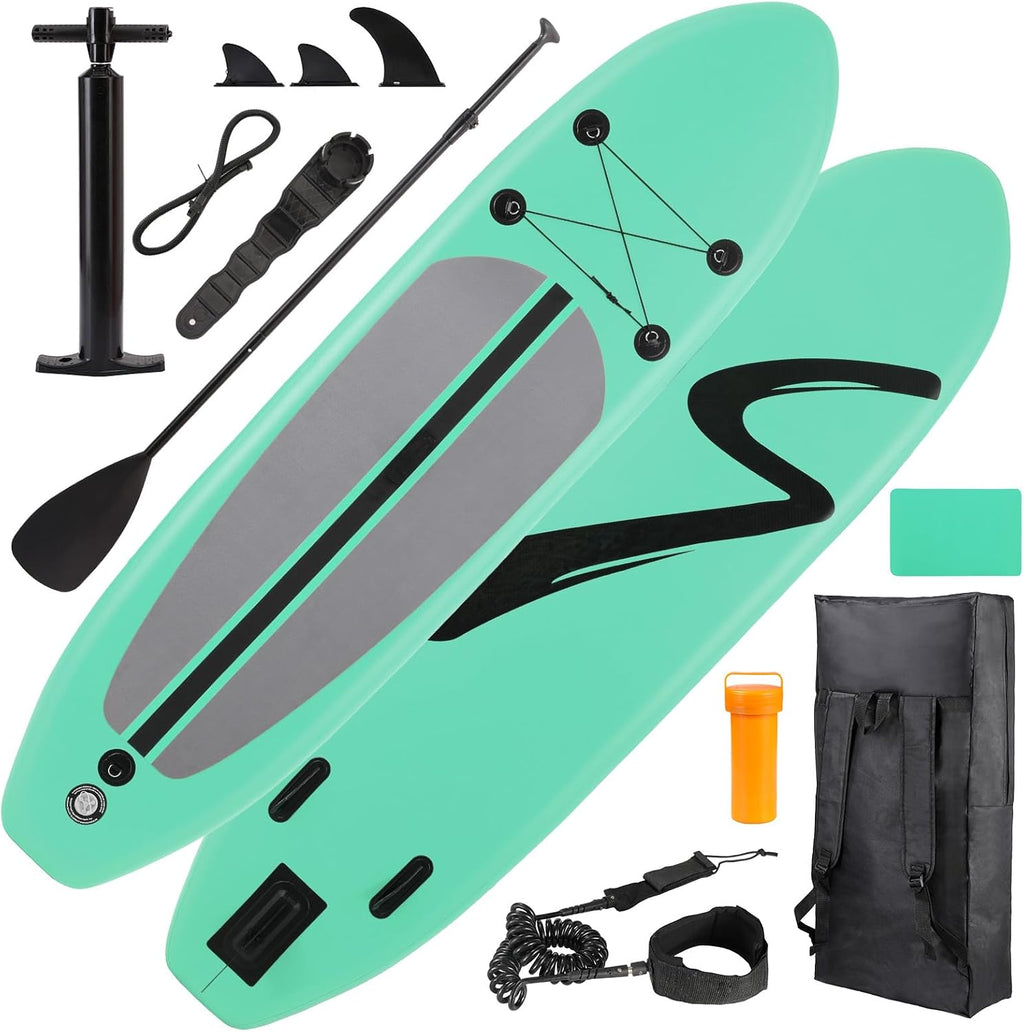 TLSUNNY 12FT Inflatable Stand Up Paddle Board, 3 Fins Paddleboard with Full SUP Accessories for All Skill Levels, Portable Two-Way Hand Pump and Carry Bag, 400LBS