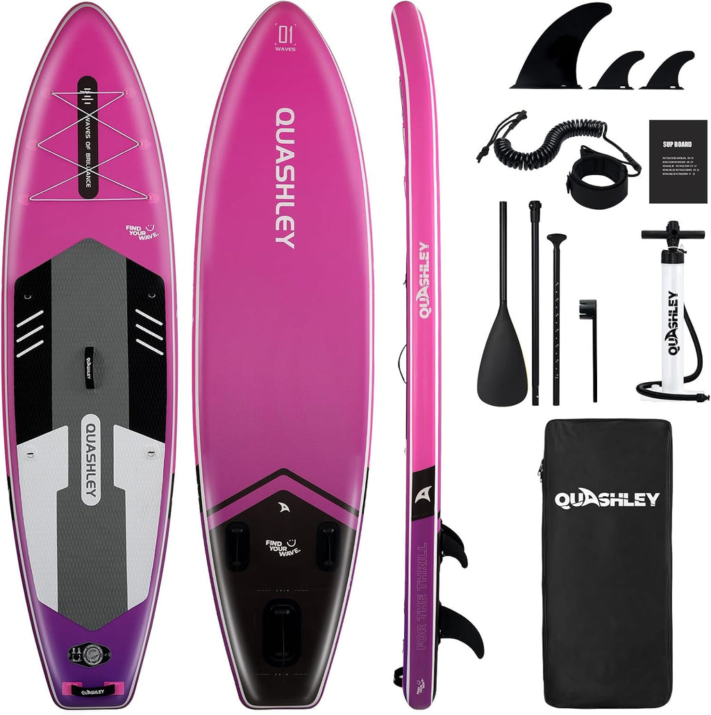 Quashley Inflatable Stand Up Paddle Board,Inflatable Paddleboards 32/34 Inch Wide,All Around SUP for Beginners with Lightweight Paddle,Hand Pump,Backpack,Leash,Durable & Portable iSUP Board
