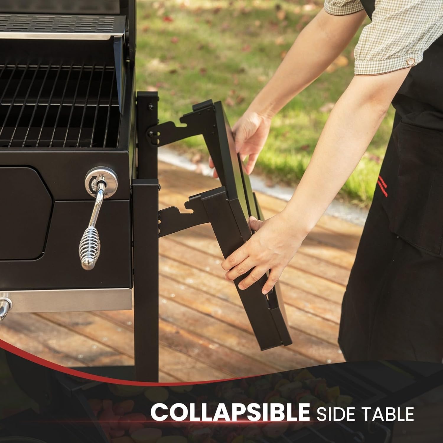 Movable Charcoal BBQ Grill with Foldable Side Tables, Black