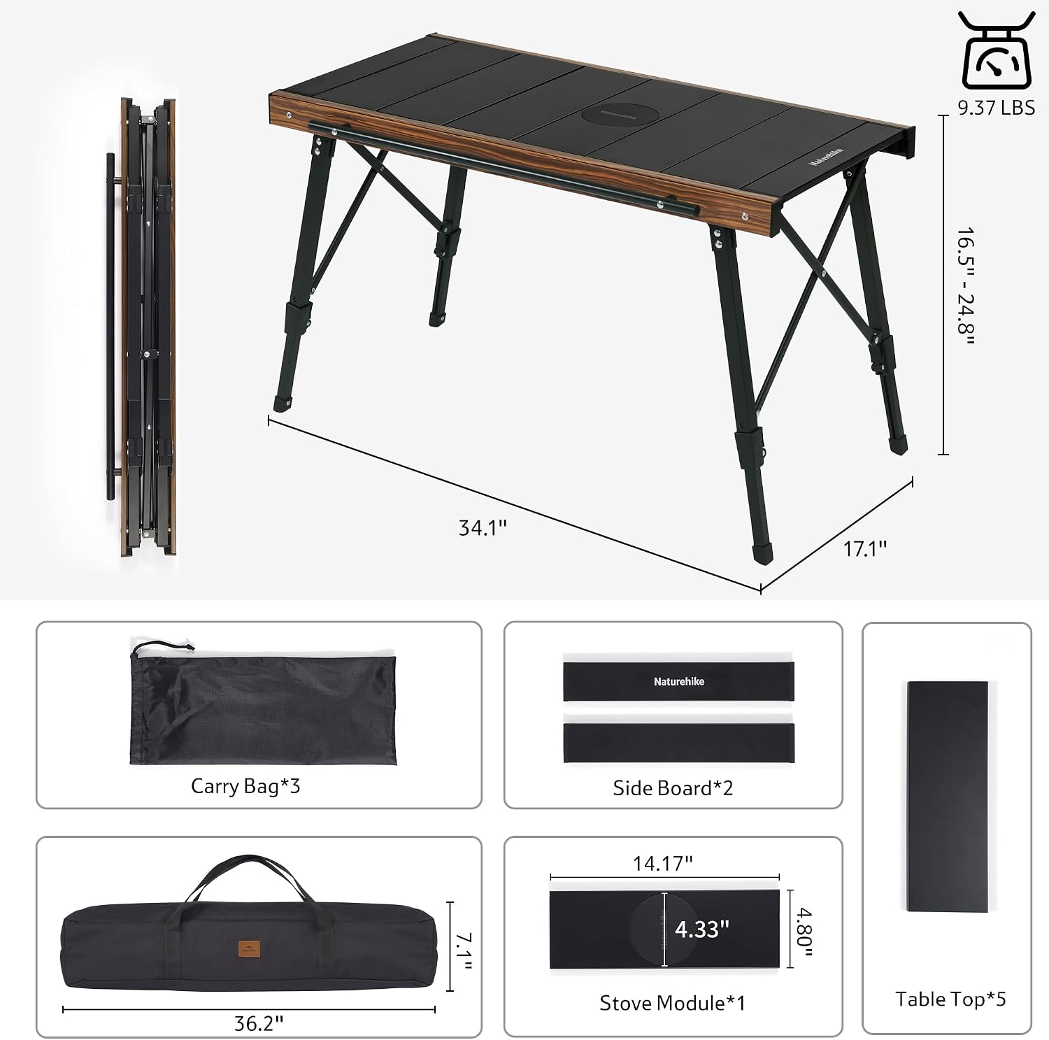 Naturehike Upgraded IGT Camping Table, Height Adjustable IGT Cook System, Folding Portable Camp Table for Outdoor Picnic Car RV Trip Patio Backyard BBQ
