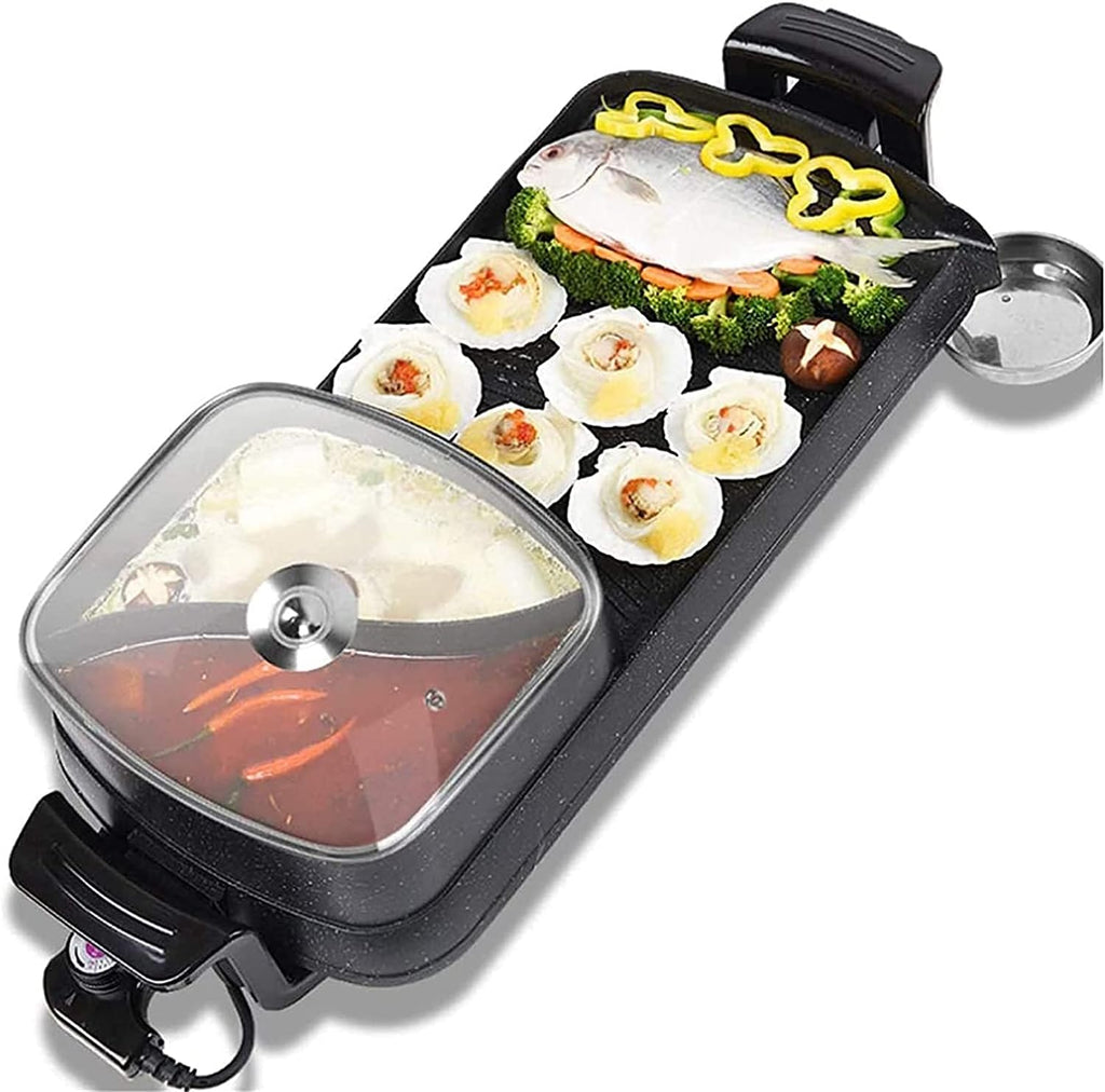 Korean BBQ Grill Smoke-Free Multi-Function Electric Grill Pan With Hot Pot 2 In 1,Household Nonstick Electric Griddle