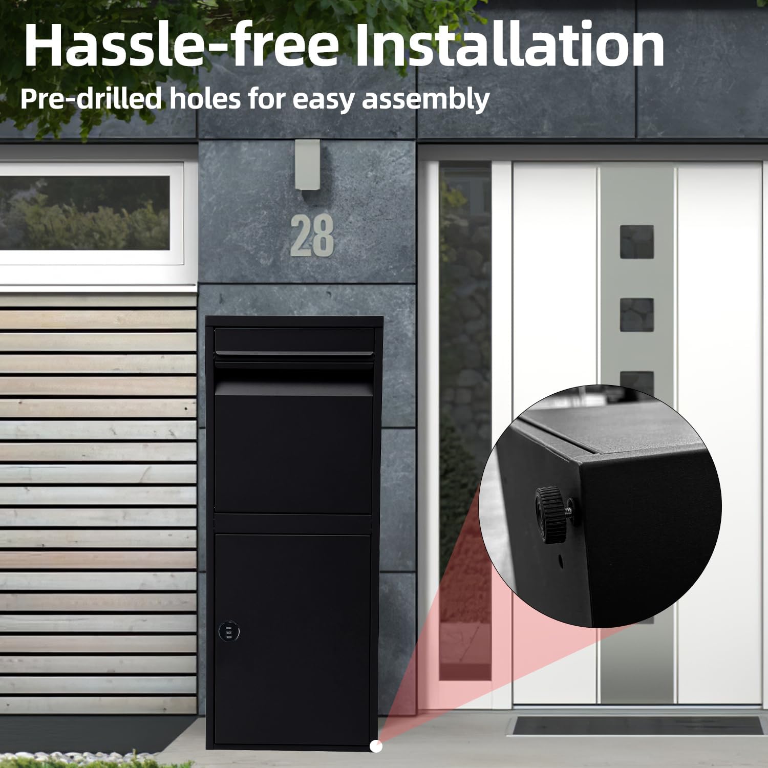 Black Mailboxes for Outside, Anti-Theft Galvanized Steel Large Package Delivery Boxes with Safety Lock, Adjustable Baffle Parcel Drop Box,Windproof and Rainproof Packages Box for front Porch