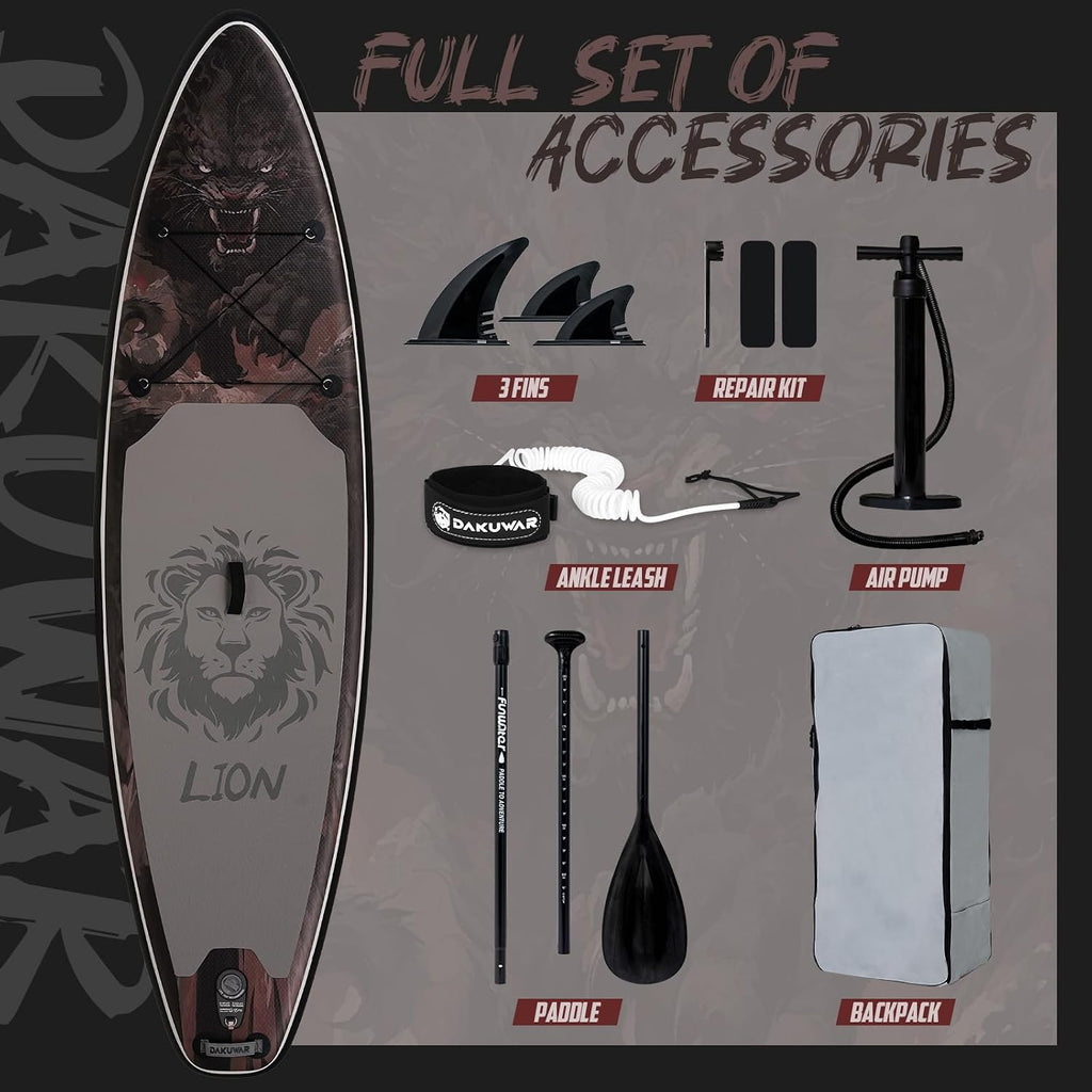 DAKUWAR Paddle Board 10'6''/10' Inflatable Stand Up Paddle Boards with SUP Accessories Ultra-Light Paddleboard Non-Slip Comfort Deck for Adults & Youth of All Skill Levels
