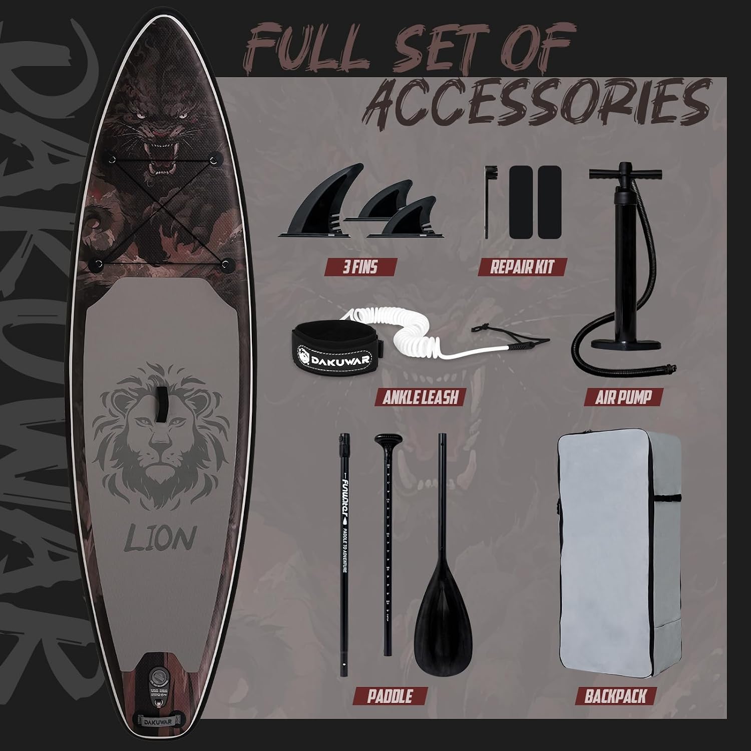 DAKUWAR Paddle Board 10'6''/10' Inflatable Stand Up Paddle Boards with SUP Accessories Ultra-Light Paddleboard Non-Slip Comfort Deck for Adults & Youth of All Skill Levels