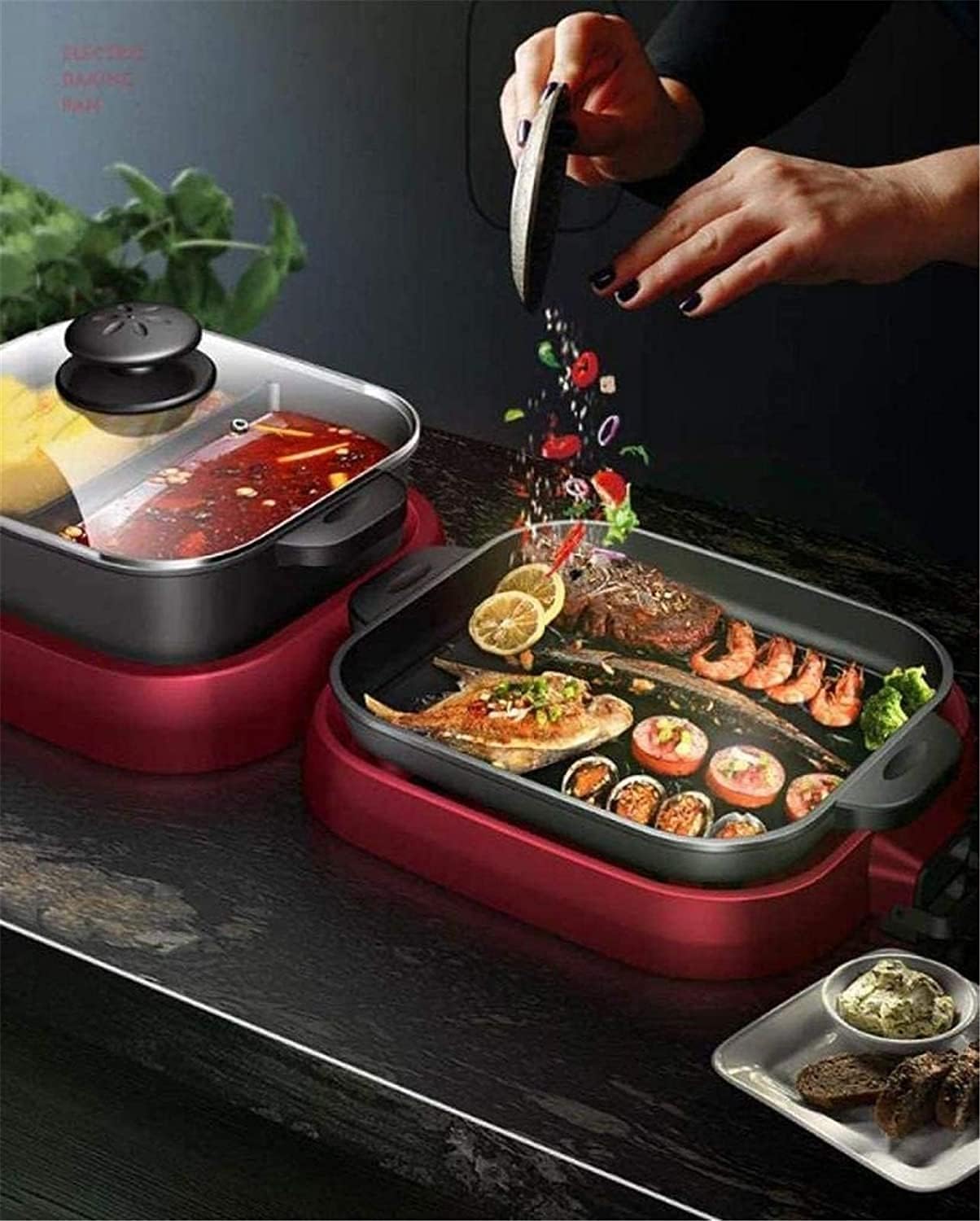 Indoor Korean Barbecue Grill Electric Teppanyaki Grill Table Hot BBQ Plate for Kitchen Dinner Party Camping Festival Cooking 3 (Color : Blue)