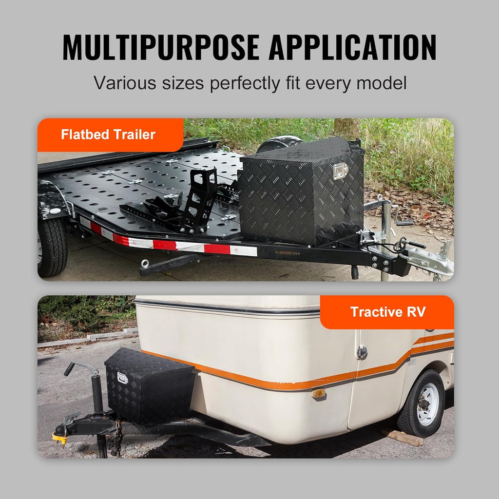 VEVOR Trailer Tongue Box, Heavy Duty Trailer Tongue Tool Box Storage Organizer with Lock & Keys, Utility Tool Chest for Pickup Truck Bed, RV, SUV, Off-Road Vehicle, Aluminum, 29' x 16.2' x 18', Black