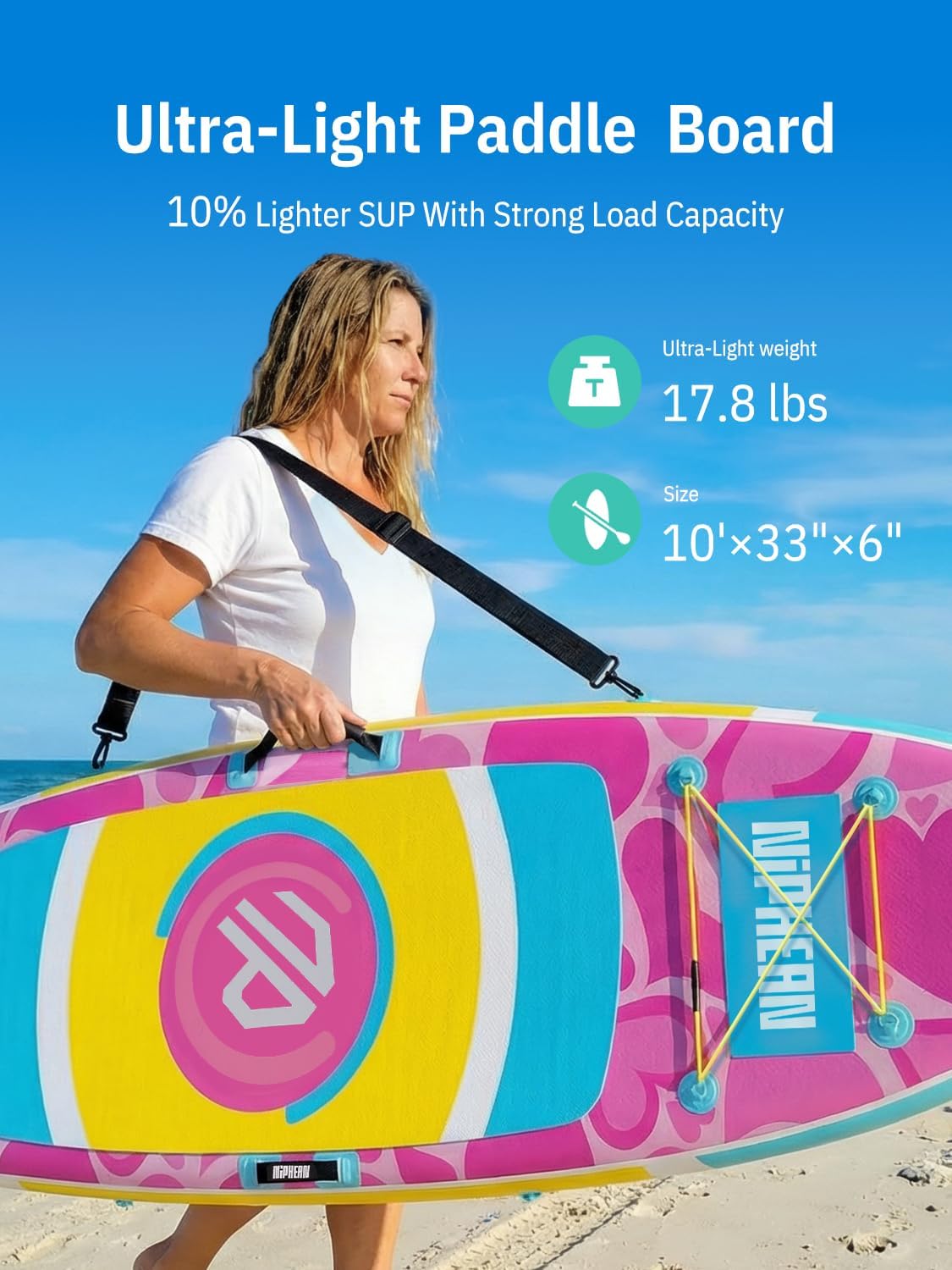 Niphean（Ultra-Light） Inflatable Paddle Board with StabilTrac Fin and Durable SUP Accessories, 10' Stand Up Paddle Boards for Adults & Youth, Versatile Yoga Paddle Board, Gift Ideas