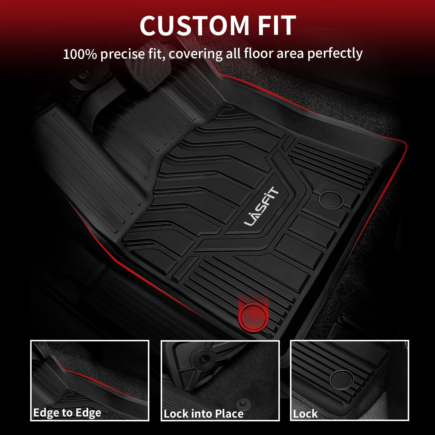 LASFIT Floor Mats for Nissan Rogue 2021-2026 (Not Fit Rogue Sport), Custom Fit All Weather Protection Durable TPE Floor Liners for Nissan Rogue S/SV/SL/Platinum 2021-2026 1st & 2nd Row Car Mats, Black