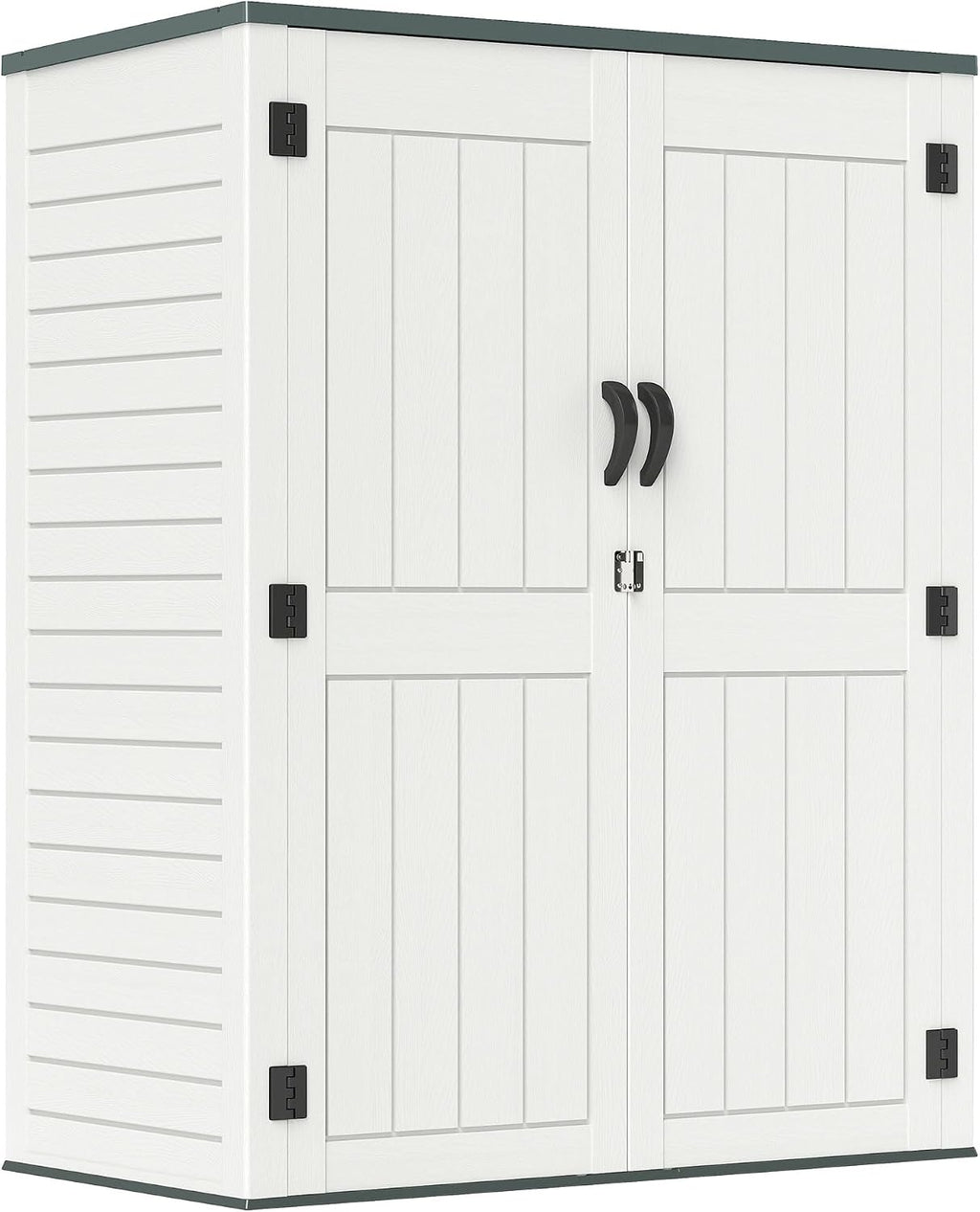ZYJOYY 4.5 x 5.7 FT Outdoor Storage Shed, 59 Cuft Outside Waterproof Storage Cabinet, HDPE Resin Plastic 385 Gallon Outdoor Storage Container, Vertical Lockable Storage Shed, Light Grey