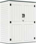 ZYJOYY 4.5 x 5.7 FT Outdoor Storage Shed, 59 Cuft Outside Waterproof Storage Cabinet, HDPE Resin Plastic 385 Gallon Outdoor Storage Container, Vertical Lockable Storage Shed, Light Grey