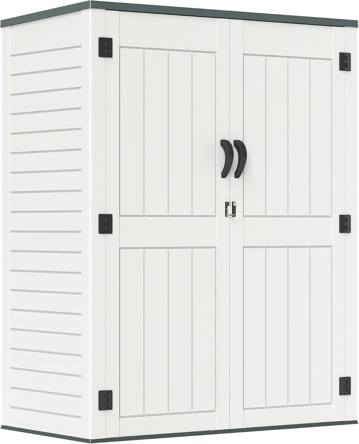 ZYJOYY 4.5 x 5.7 FT Outdoor Storage Shed, 59 Cuft Outside Waterproof Storage Cabinet, HDPE Resin Plastic 385 Gallon Outdoor Storage Container, Vertical Lockable Storage Shed, Light Grey