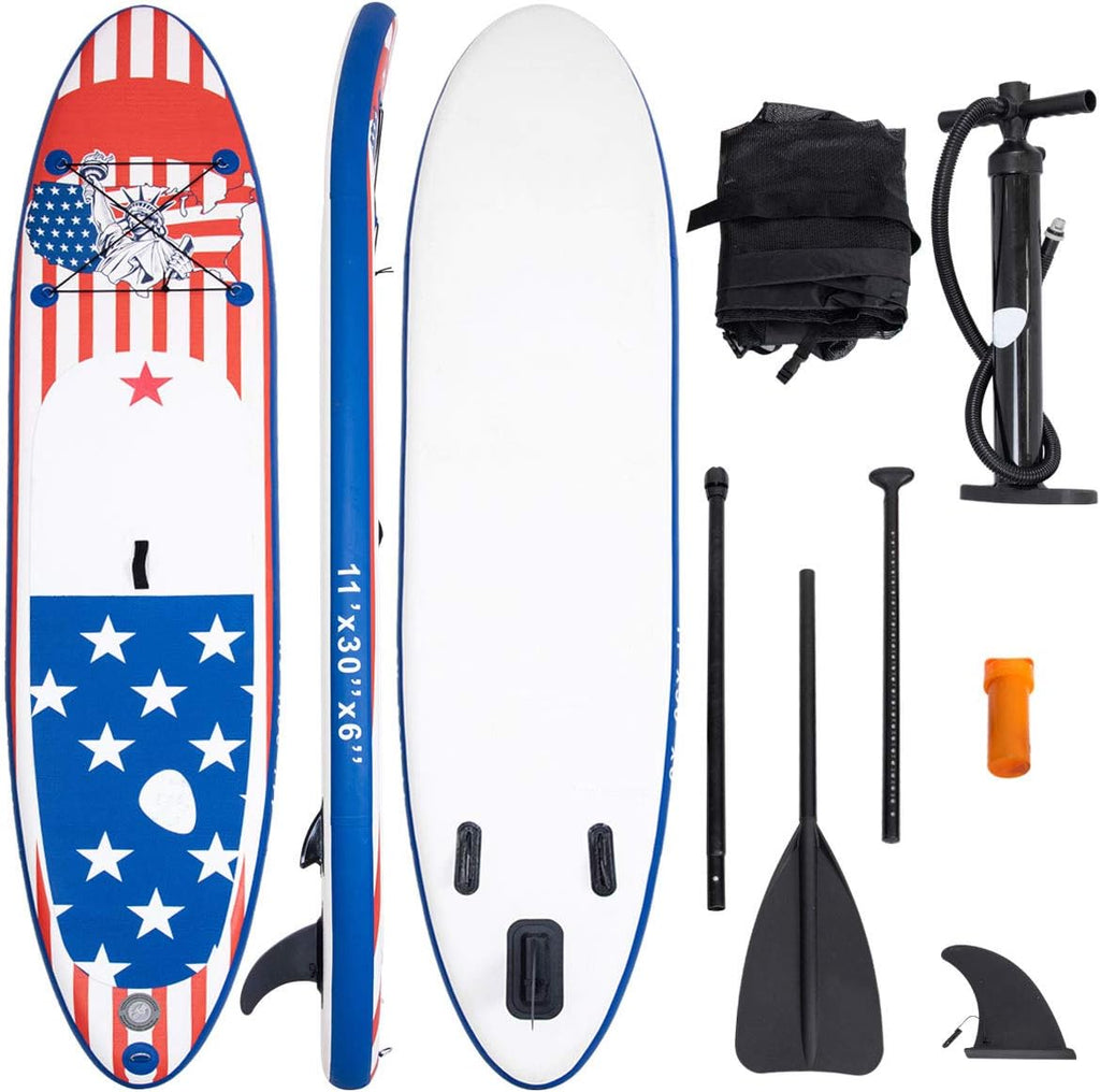 GYMAX Stand Up Paddle Board, Inflatable SUP with Wide Non-Slip EVA Deck, Accessories-Leash, D Rings, Hand Pump, Adjustable Paddle & Backpack, Paddle Boards for Adults Youth