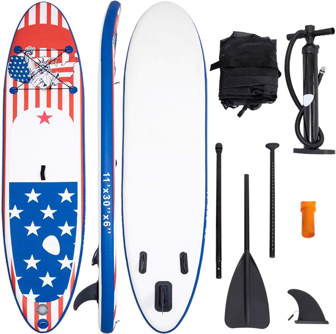 GYMAX Stand Up Paddle Board, Inflatable SUP with Wide Non-Slip EVA Deck, Accessories-Leash, D Rings, Hand Pump, Adjustable Paddle & Backpack, Paddle Boards for Adults Youth