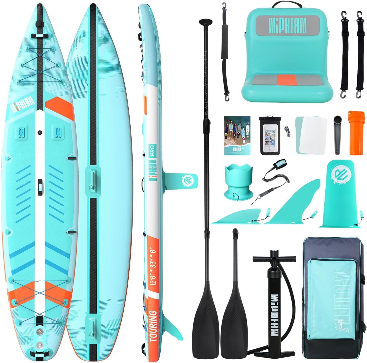 Niphean PRO (Extra Large) Inflatable Paddle Board with Seat, 11'6'/12'6' Stand Up Paddle Board with Pressure Gauge, StabilTrac Fin, Upgraded All-Round/Touring SUP for Adult Adventures, 2+1 Person