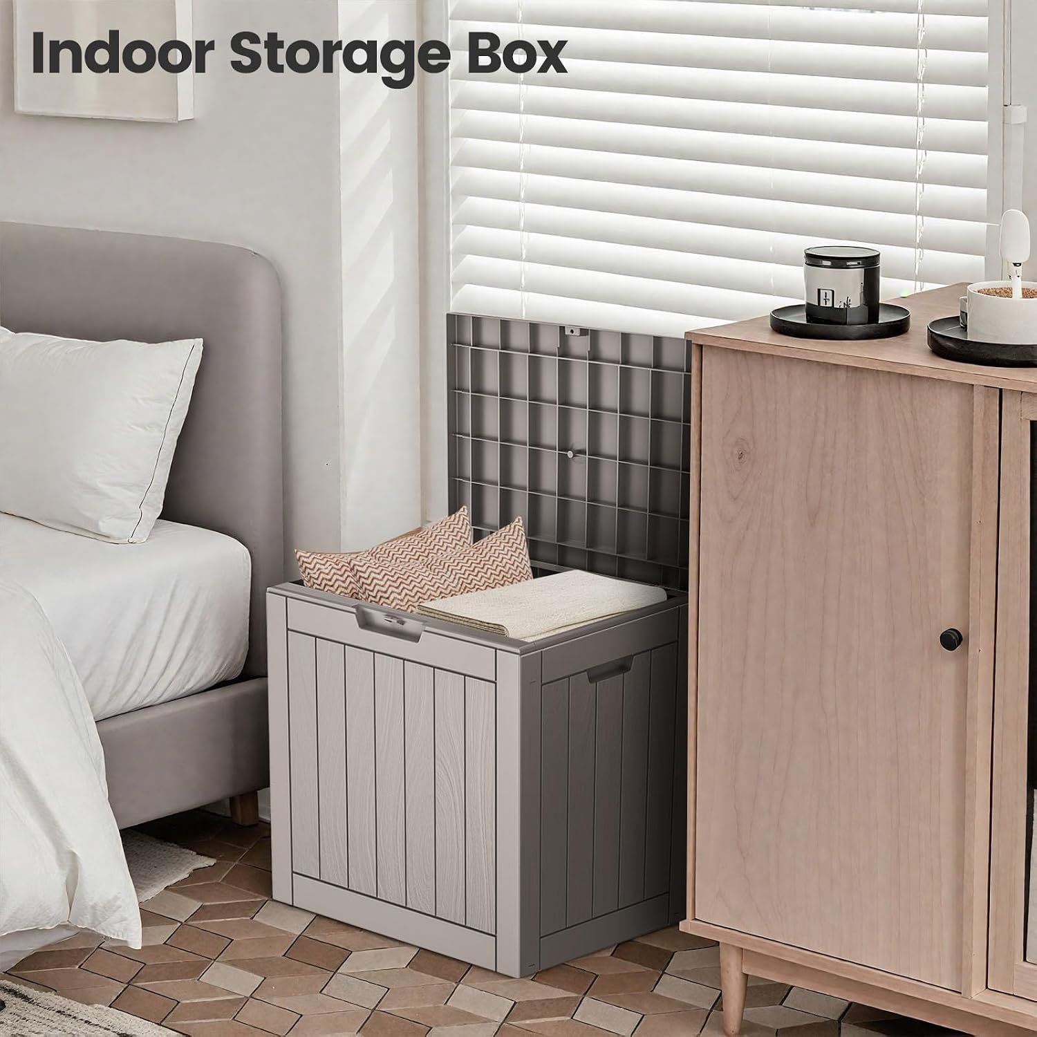 31 Gallon Outdoor Storage Box - Waterproof Resin Deck Box for Indoor & Outdoor Use, Lockable & UV Resistant Storage Bin for Package Delivery, Patio Cushions, Gardening Tools - Grey