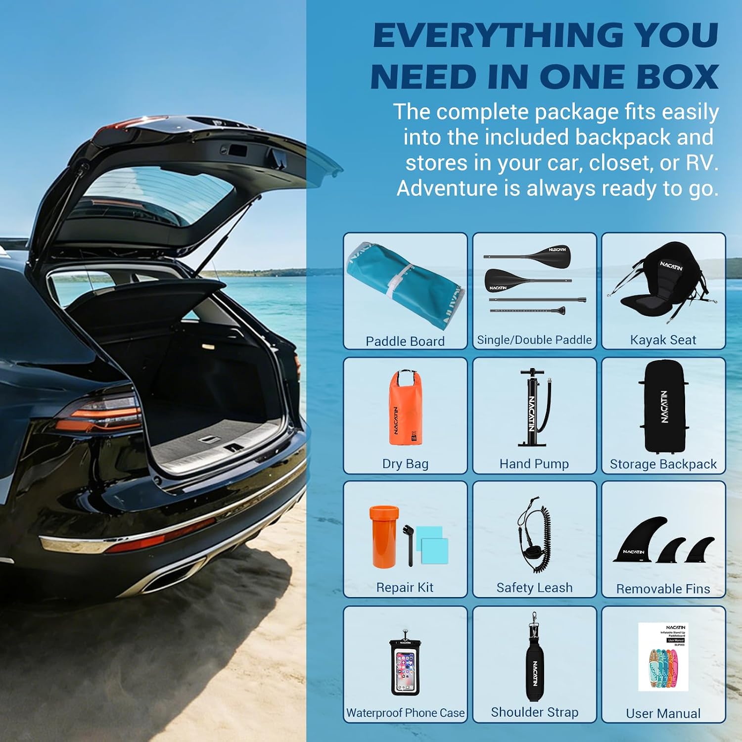 NACATIN Inflatable Stand Up Paddle Board,10'6'Upgrade Version Blow Up Paddle Boards for Adults with Premium SUP Accessories& Backpack,Adjustable Paddle,Camera Mount,Hand Pump, for Lake, River, Yoga