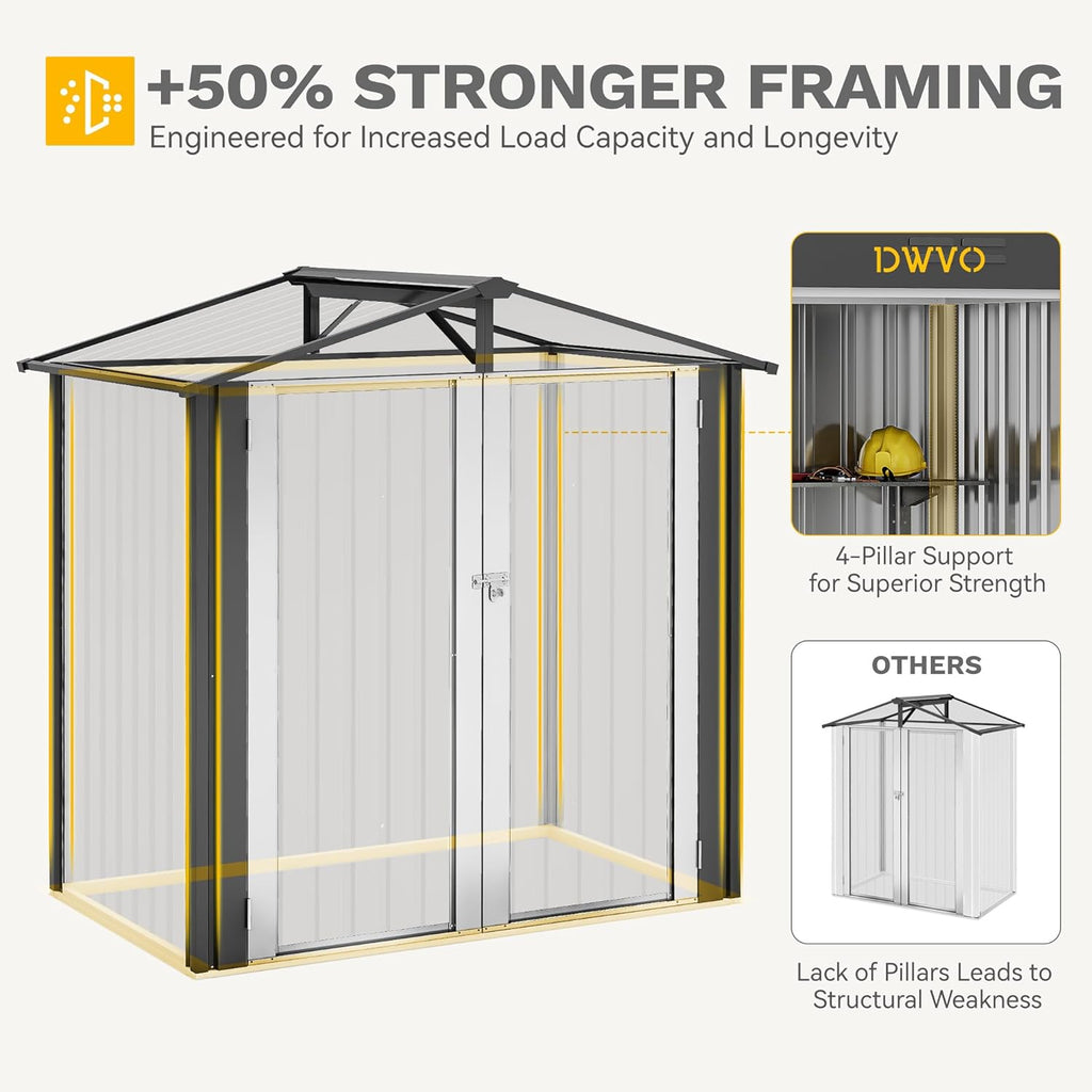 DWVO 6x4ft Metal Outdoor Storage Shed, Lockable Tool Storage Sheds, Oversized Steel Garden Sheds with Sloped Roof for Backyard, Patio, Garage, Lawn, Dark Gray