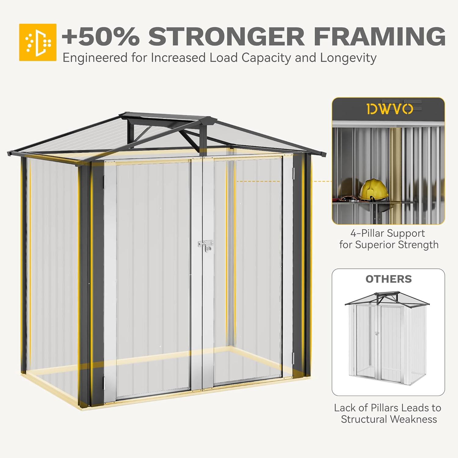 DWVO 6x4ft Outdoor Storage Shed, Lockable Metal Tool Storage Sheds, Waterproof Garden Sheds with Vents for Backyard, Patio, Garage, Lawn, Dark Gray