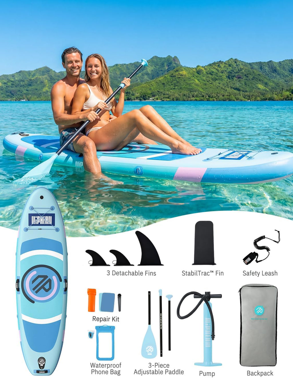 Niphean（Ultra-Light） Inflatable Paddle Board with StabilTrac Fin and Durable SUP Accessories, 10' Stand Up Paddle Boards for Adults & Youth, Versatile Yoga Paddle Board, Gift Ideas