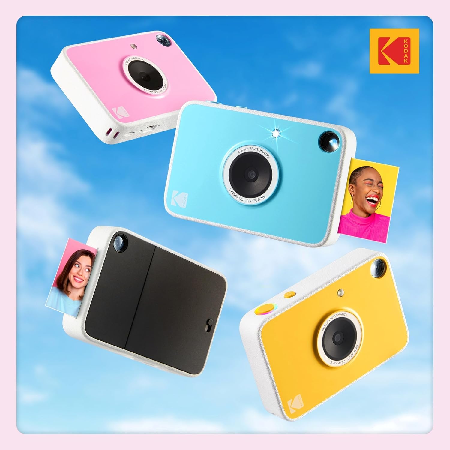Kodak Printomatic+ Full Color Instant Print Digital Camera Gift Bundle + Case + Zink 2x3 Sticky Back Photo Paper 20pk + Album + Sticker Sets + Sticker Frames + Hanging Frames + Markers - Pink