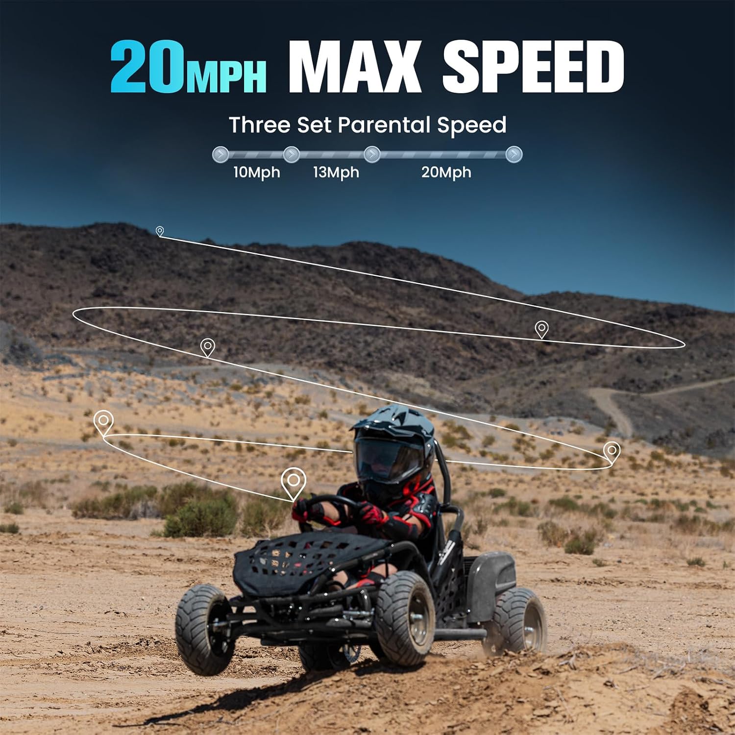 Electric Go Kart, 48V Powered Ride On Car, Steel Tubular Frame, Seat Belt, 13 inch All-Terrain Tires, Parental Speed Control, Max 20 Mph (Black)