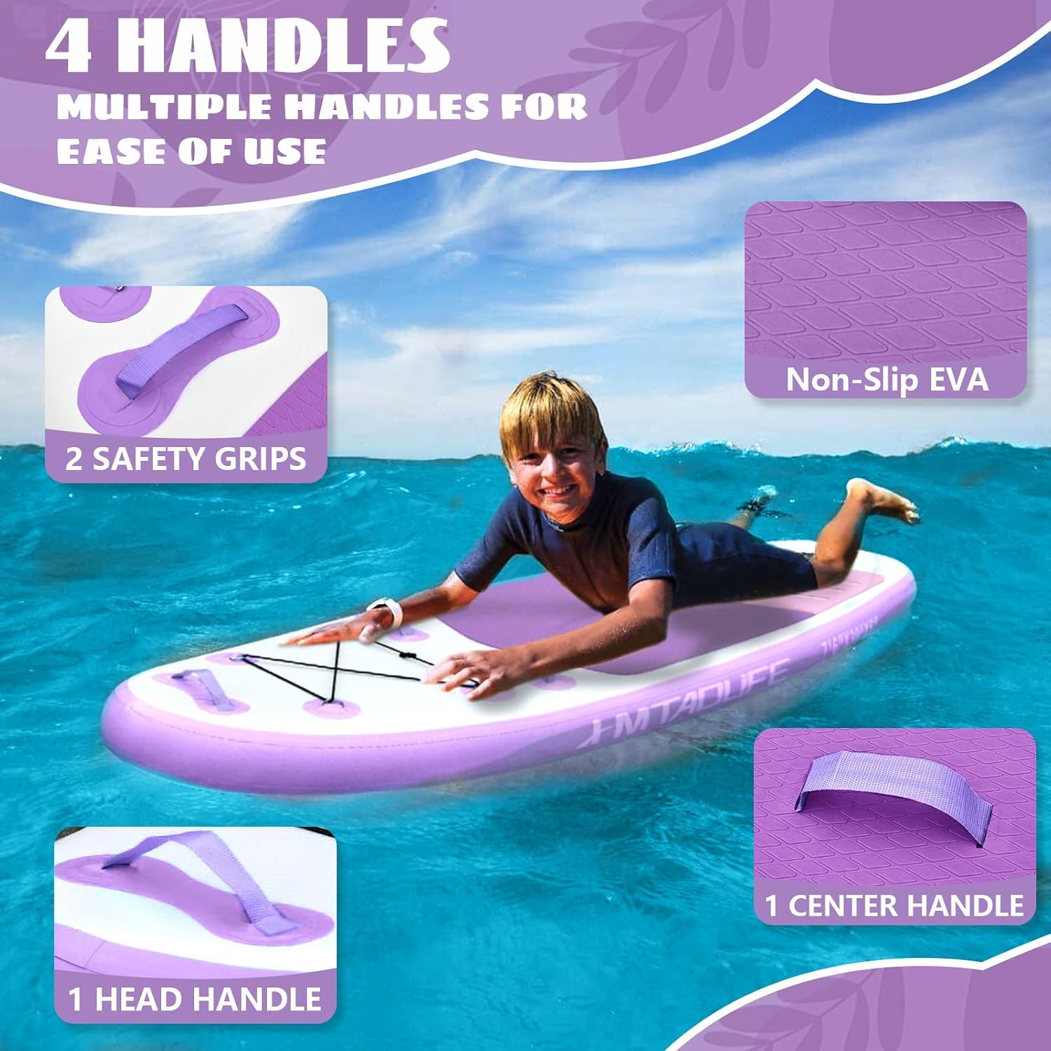 Kids Inflatable Stand Up Paddle Board, Kids Paddle Board with SUP Accessories, Anti-Slip EVA Deck, 7'6''Child SUP for Kids & Youth