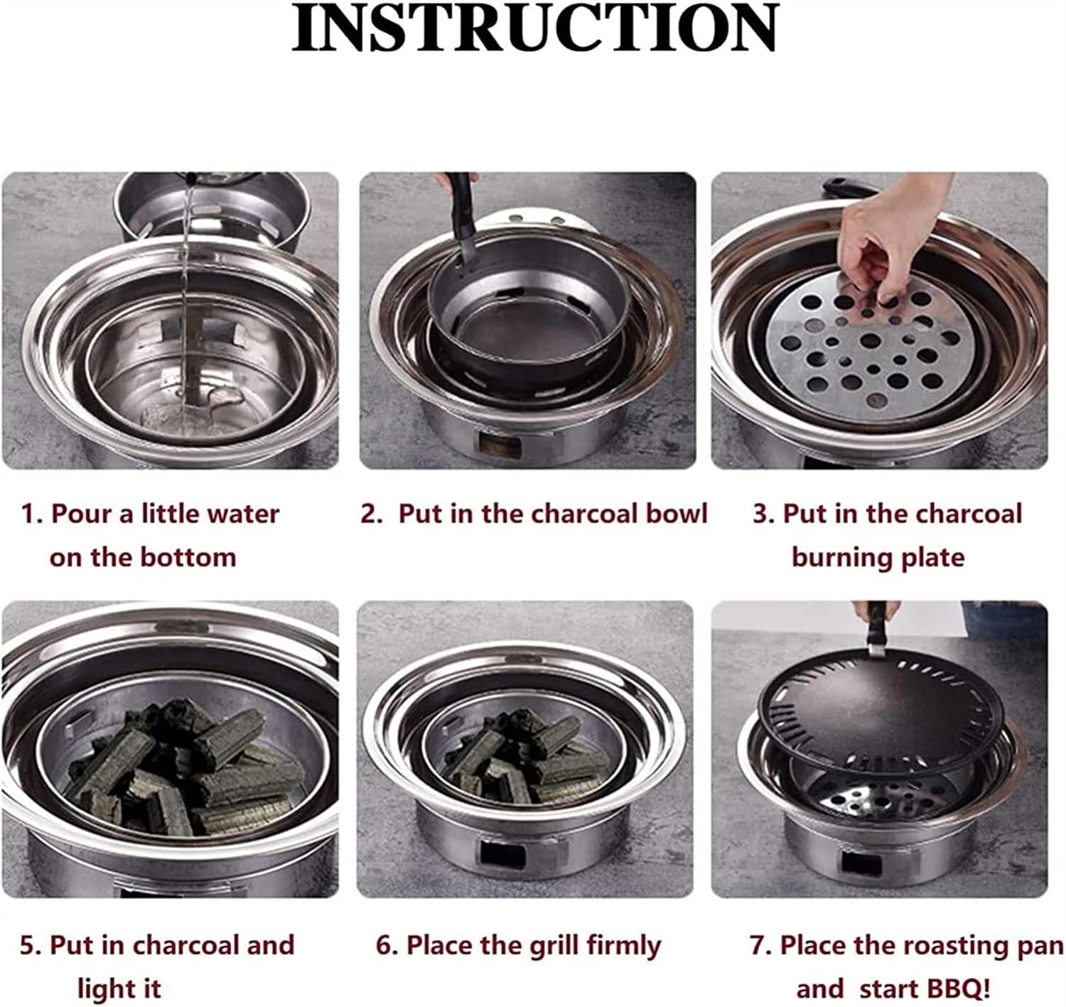 Portable Table Grill, Korean Style BBQ Grill, Stainless Steel BBQ Grill Stove Outdoor Camping Cooker, Charcoal Grill BBQ, Round Barbecue Grill, Indoor&Outdoor Grill BBQ,15.75inch