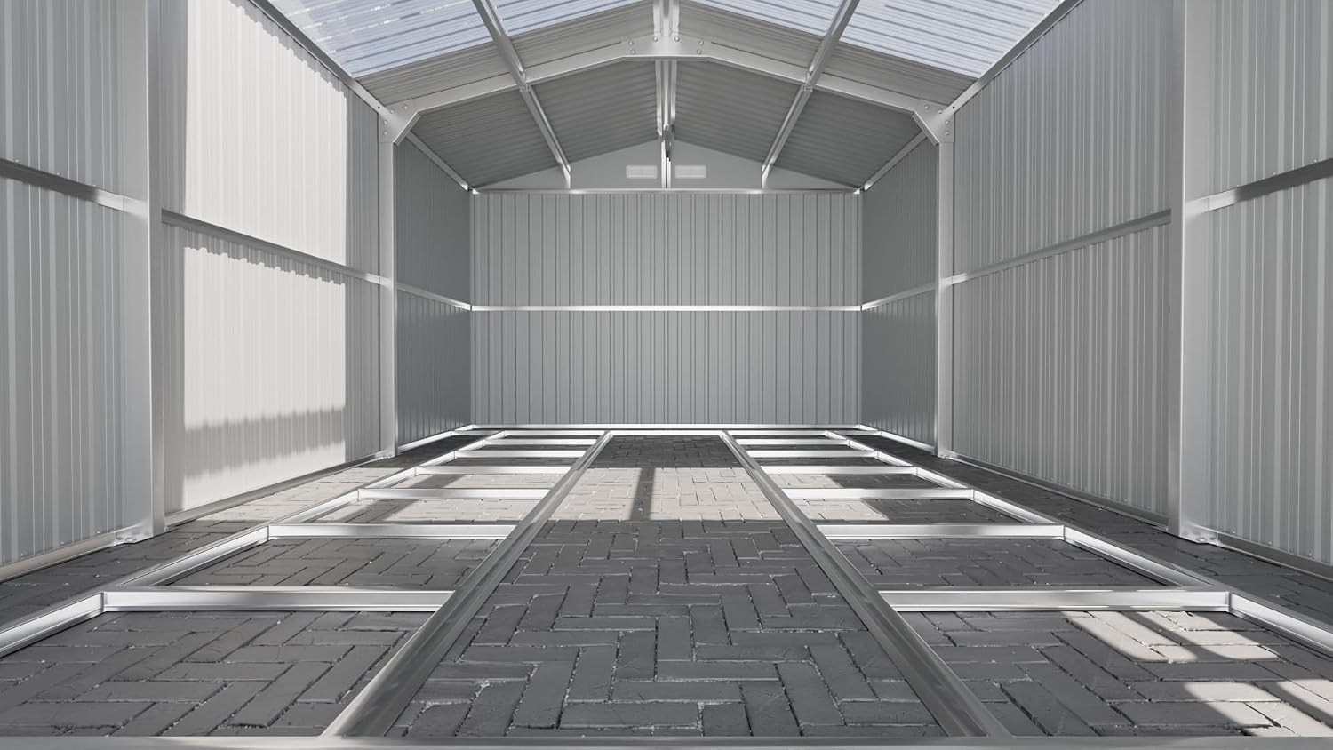 WACASA 10x16 FT Metal Shed with Base Frame Floor Kit | Heavy-Duty Military-Grade 20-Gauge Reinforced Frame with Powder Coating | 50 PSF Snow Load & 120 MPH Wind Rated | Skylight Tiny House Building