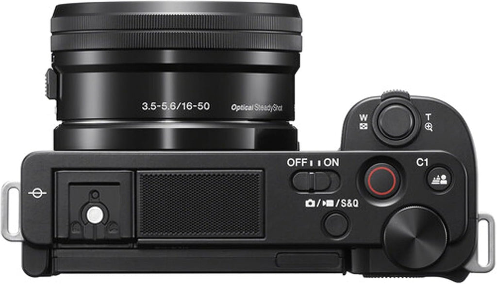 Sony ZV-E10 Mirrorless Camera with 16-50mm Lens, 128GB Extreem Speed Memory,.43 Wide Angle & 2X Lenses, Case. Tripod, Filters, Hood, Grip,Spare Battery & Charger, Editing Software Kit -Deluxe Bundle