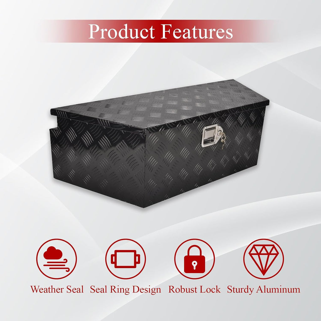 39''Inch Aluminum Trailer Tongue Tool Box Truck Bed Toolbox Truck Trailer Chest Box Underbody Storage Organizer Waterproof Square Storage Organizer w/Lock & Keys Black(‎39' Lx16.5 Wx12 H)